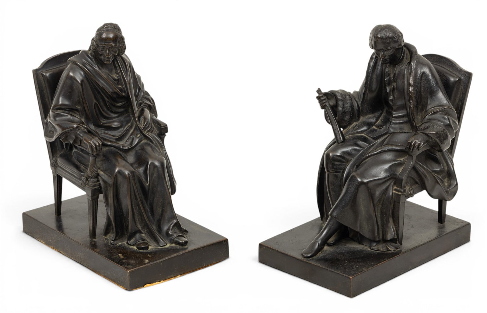 After Jean-Antoine Houdon (French, 1741-1828) Grand Tour Bronze Sculptures As Bookends 1900, 'Seated (1 of 6)