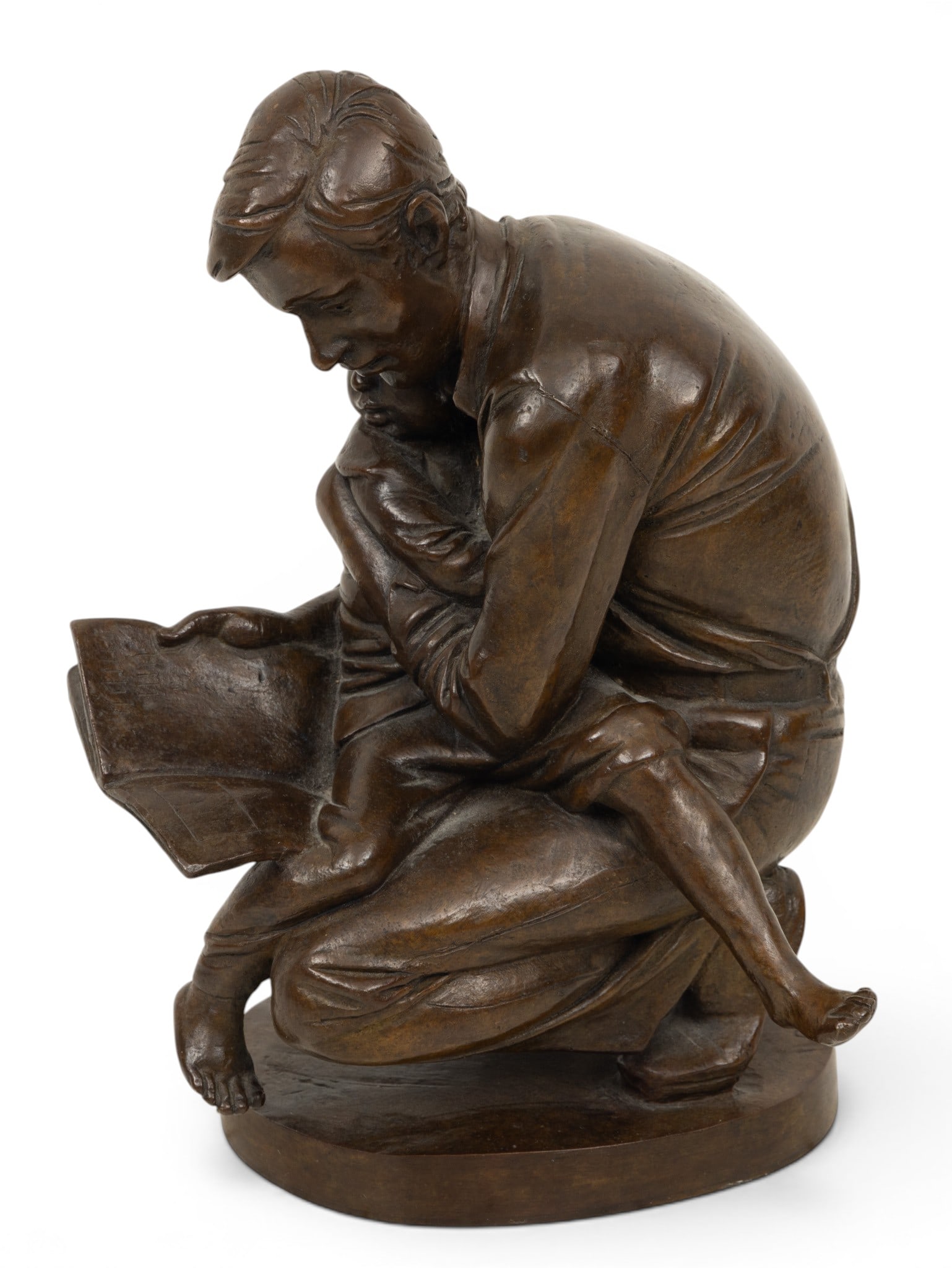 Bruno Lucchesi (Italy - USA, 1926-2026) Bronze Sculpture 1976, 'Father and Son', H 8" W 4.25" Depth: Bruno Lucchesi (Italy - USA, 1926-2026) Bronze Sculpture 1976, 'Father and Son', H 8" W 4.25" Depth 5" 1 PC Depicting a father reading to his son. Signed. Renaissance brown patina. Lucchesi received f