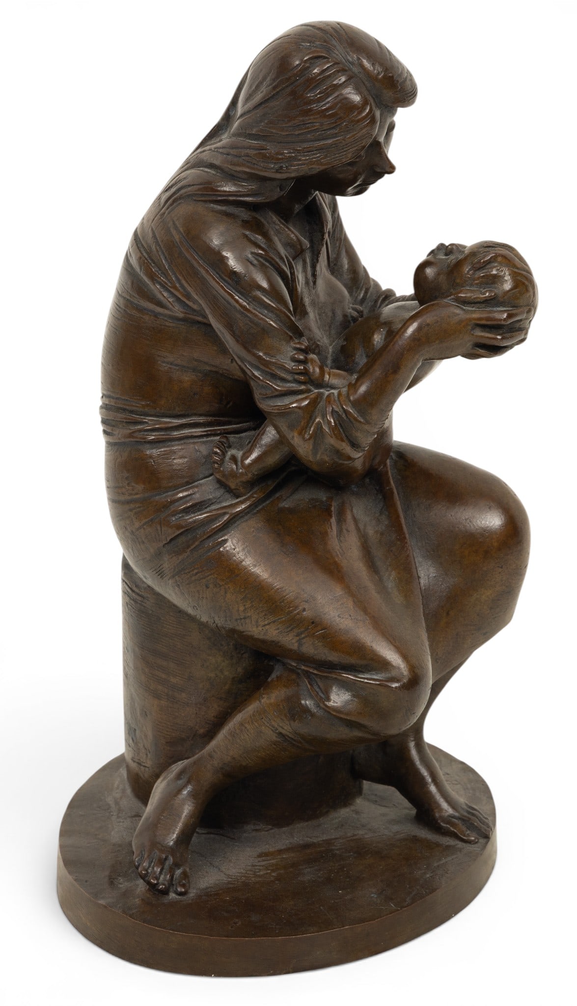 Bruno Lucchesi (Italy - USA, 1926-2026) Bronze Sculpture 1976, 'Mother and Child', H 9.5" W 5.25": Bruno Lucchesi (Italy - USA, 1926-2026) Bronze Sculpture 1976, 'Mother and Child', H 9.5" W 5.25" Depth 4.5" 1 PC Depicting a woman playing with her child. Signed. Provenance: Property from a Bi