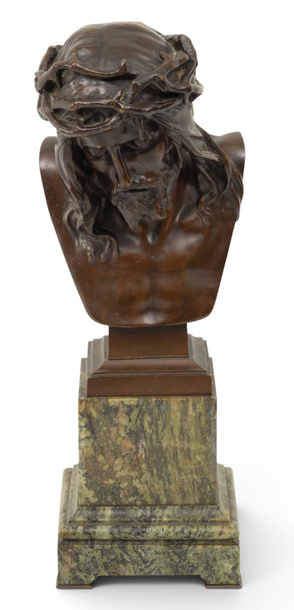 Eugene Marioton (French, 1857-1933) Bronze Bust, Early 20th C., 'Christ of Sorrows', H 12" W 7" L (1 of 7)