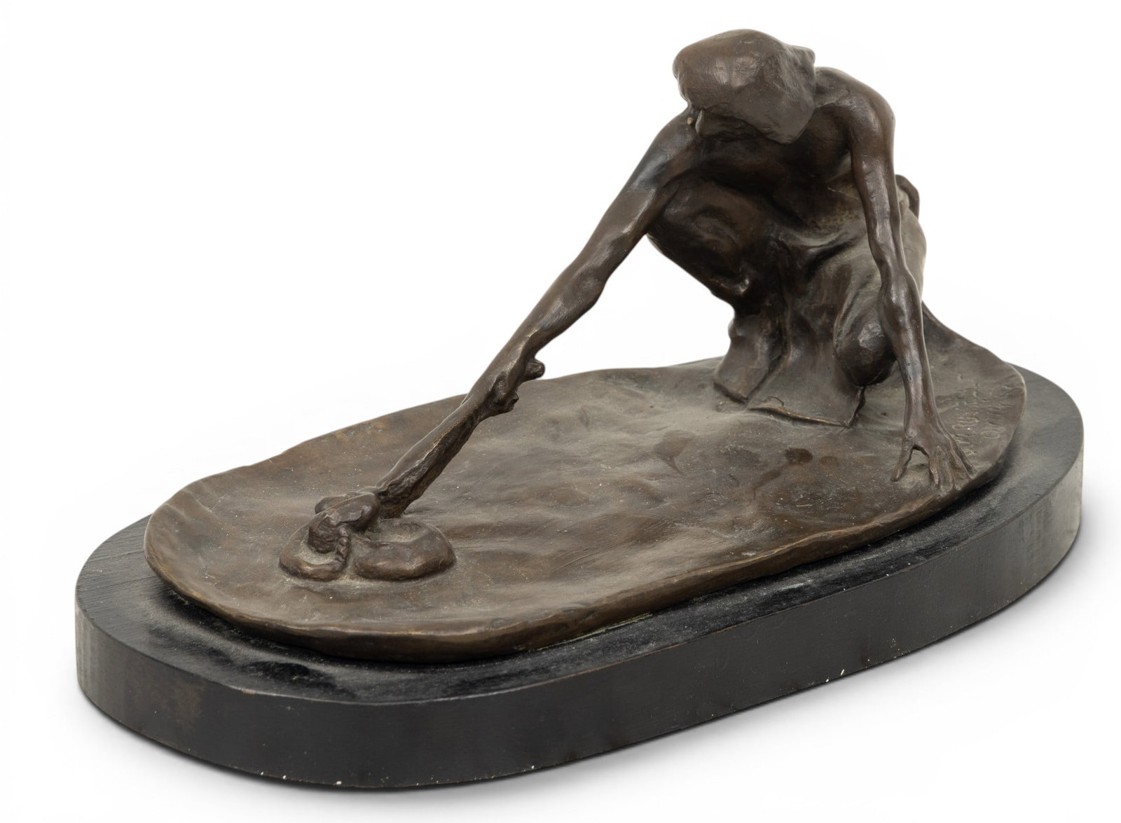 After Charles Marion Russell (American, 1864-1926) Bronze Sculpture 20th C., 'Snake Priest', H 4" W: After Charles Marion Russell (American, 1864-1926) Bronze Sculpture 20th C., 'Snake Priest', H 4" W 4.25" L 88" Having Renaissance brown patina. Depicting a Native American engaging with a snake. Sign