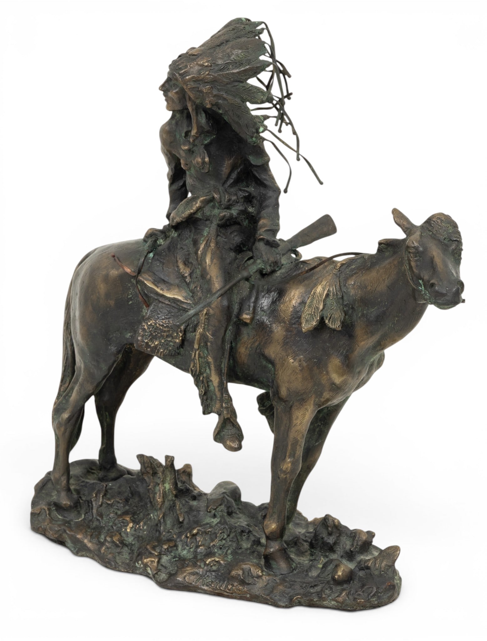 After Carl Kauba (Austrian, 1865-1922) Bronze Sculpture 20th C., 'Indian Chief on Horseback', H 12" (1 of 8)