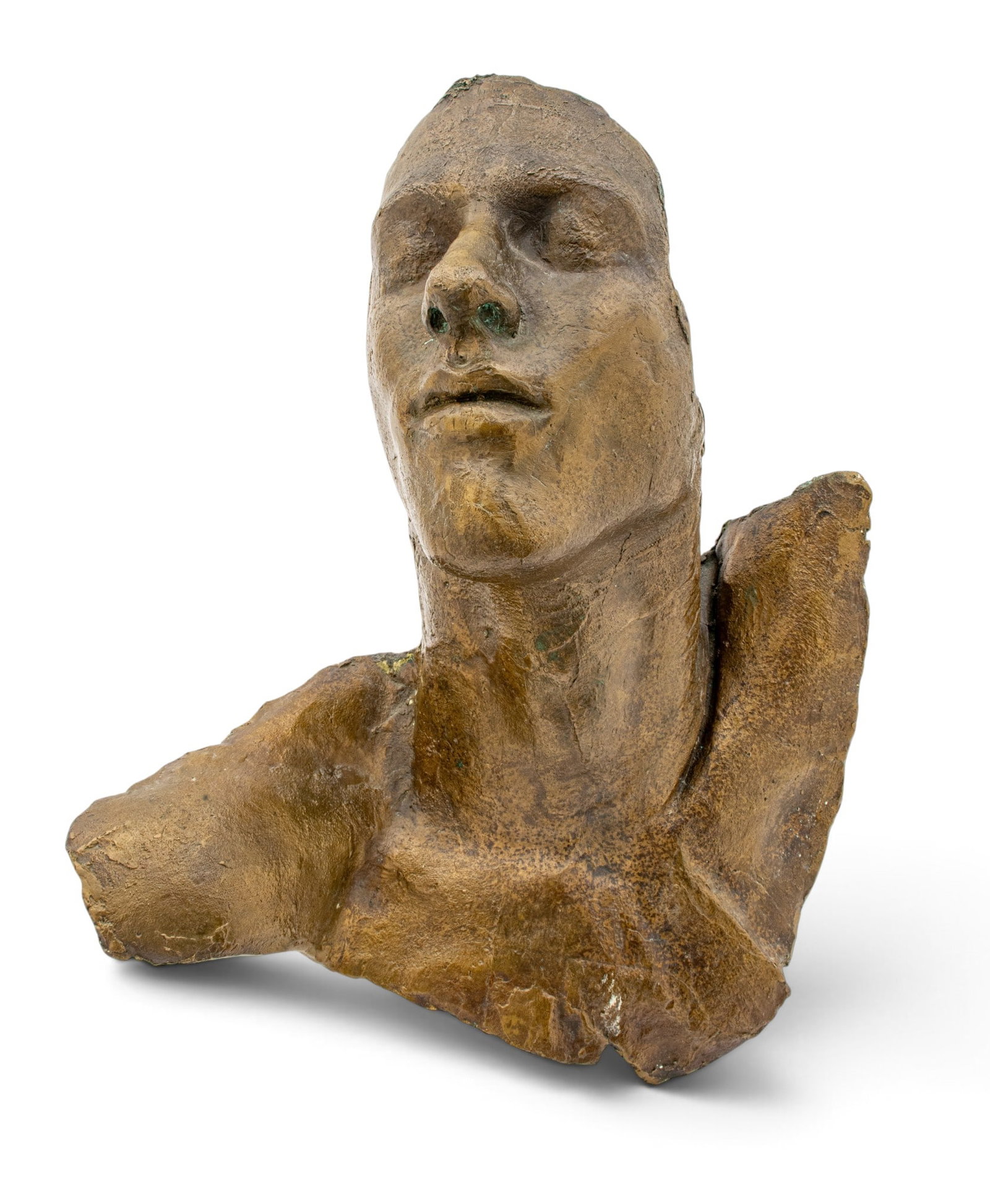 Bronze Sculpture Female Mask, Unsigned, Ca. 1950, H 17.5" W 14" Depth 4.5" 1 PC: Bronze Sculpture Female Mask, Unsigned, Ca. 1950, H 17.5" W 14" Depth 4.5" 1 PC A life mask style bronze showing head and shoulders. Provenance: Property from the Estate Collection of Catherine 