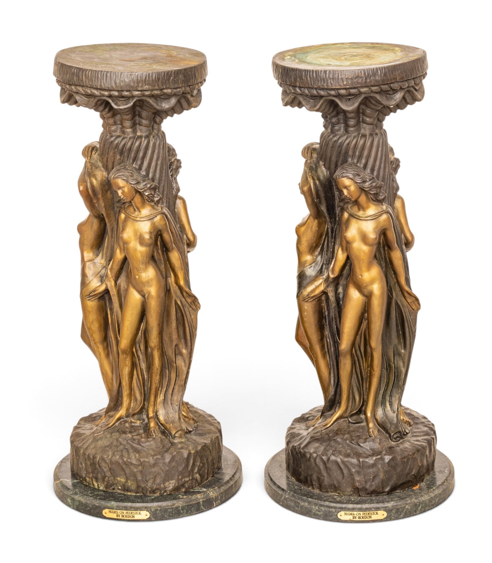 After Jean-Antoine Houdon (French, 1741-1828) Bronze Pedestals 20th C., 'The Three Graces', H 32.5" (1 of 11)