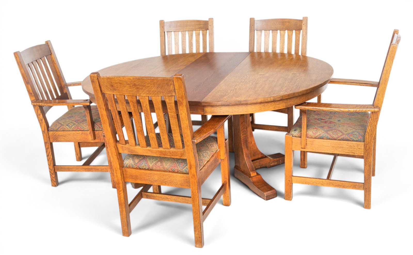 Stickley (American) Mission Style Oak Table with Leaf and Five Armchairs Late 20th C., 7 PCS (1 of 19)