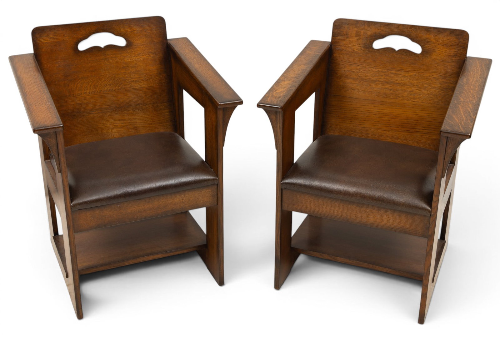 Stickley (American) Limbert Cafe Chairs, Ca. Late 20th C., H 34" W 25.75" Depth 21.75" 1 PAIR (1 of 7)