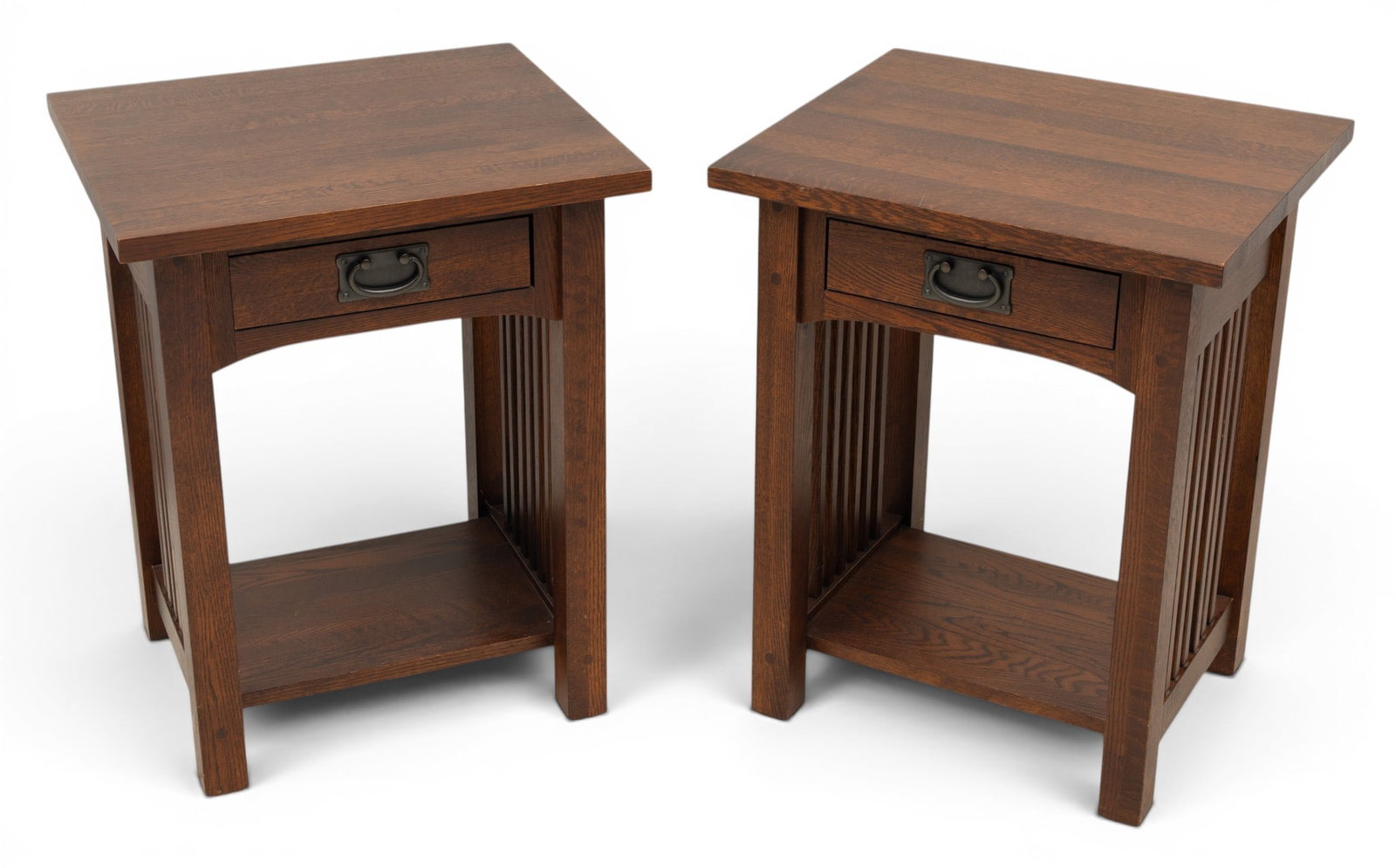 Mission Style Oak End Tables, Late 20th C., H 26.5" W 21" Depth 18" 1 PAIR (1 of 5)