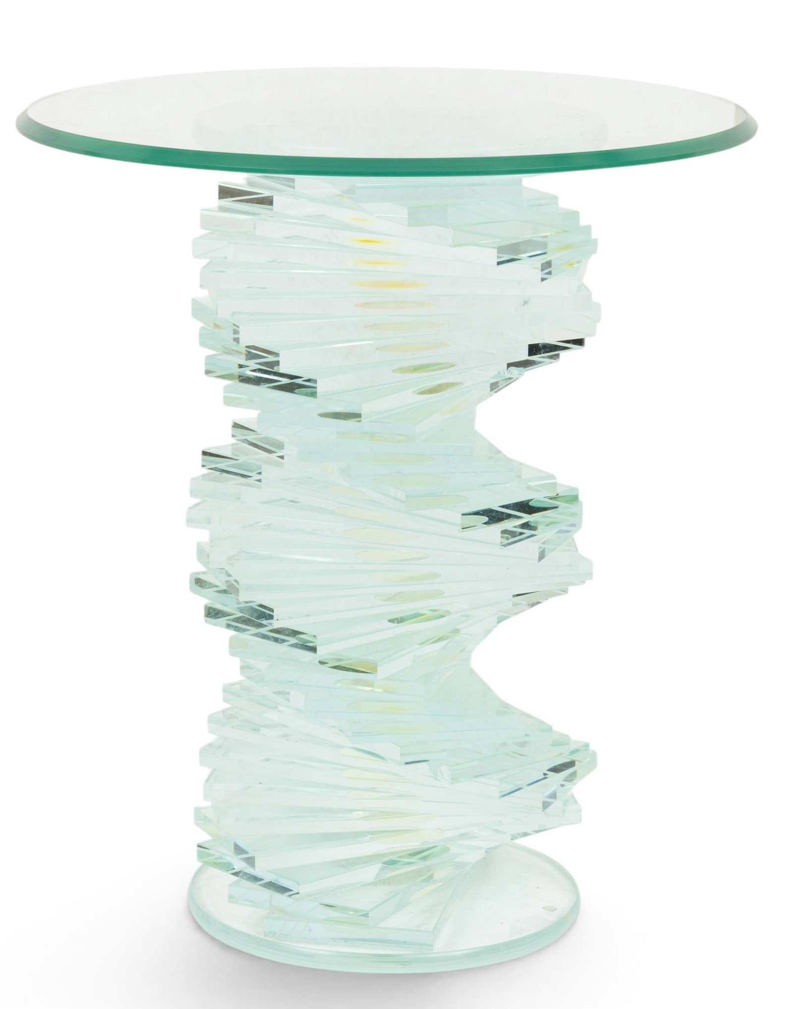 Designer Spiral Form Staggered Glass Pedestal, Loose Glass Top, Modern H 20" (1 of 3)