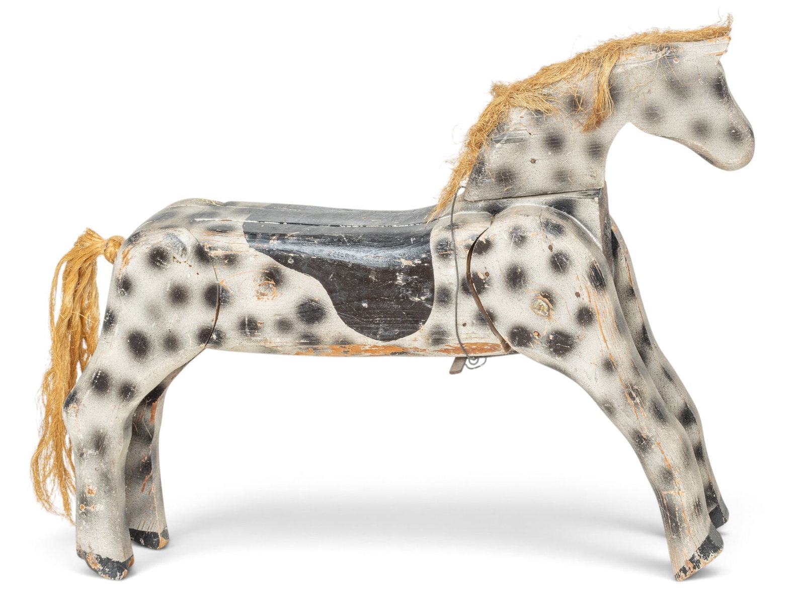 Folk Art Carved Wood Dapple Gray Child's Toy Riding Horse Early 20th Cent., H 21" L 29" (1 of 11)