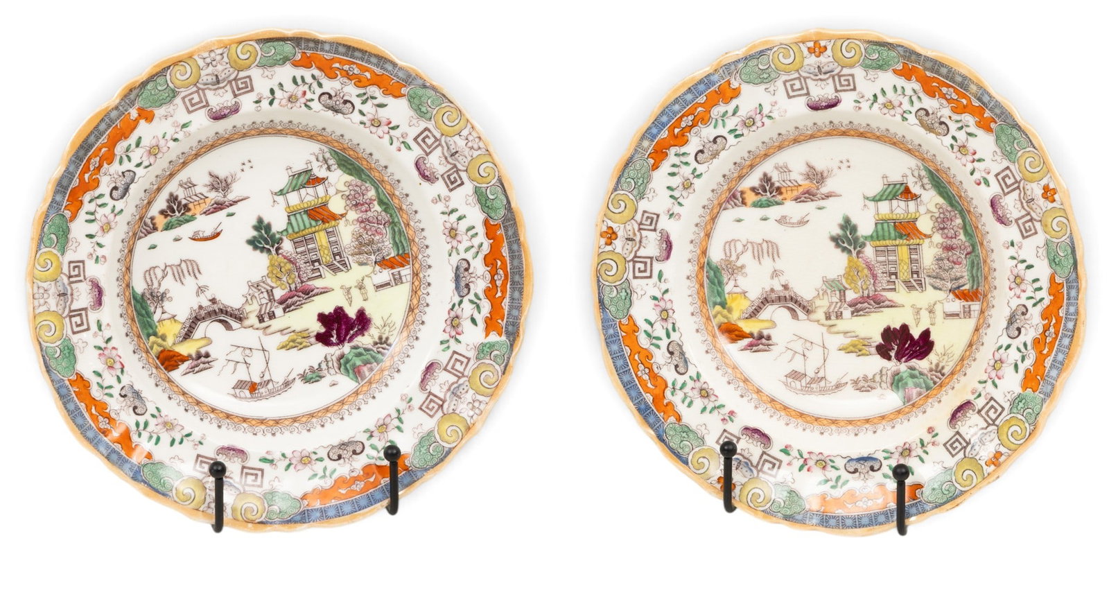 Mason's Ironstone China Pekin Pattern Ironstone Deep Well Plates 19th C., Depth 1.25" Dia. 9" 1 PAIR (1 of 4)