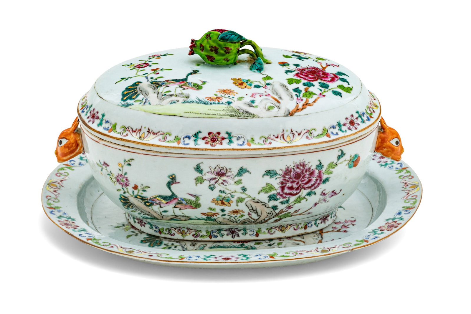 Chinese Export Qianlong Period Famille Rose Tureen with Cover and Serving Plate 1740-1760, 2 PCS (1 of 20)