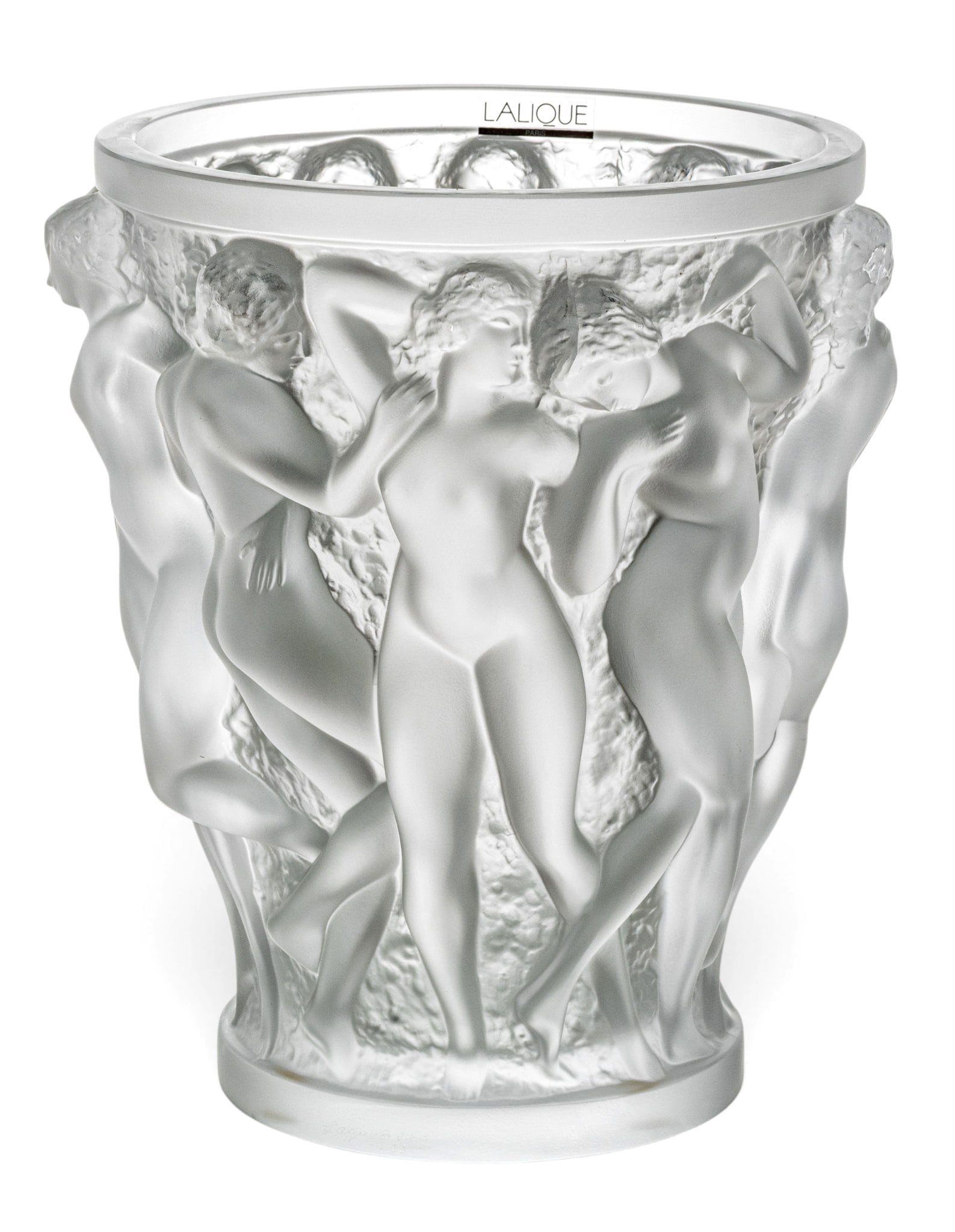 Lalique (France) Frosted Crystal Vase 'Bacchantes', H 9.75" Dia. 8.5" (1 of 9)
