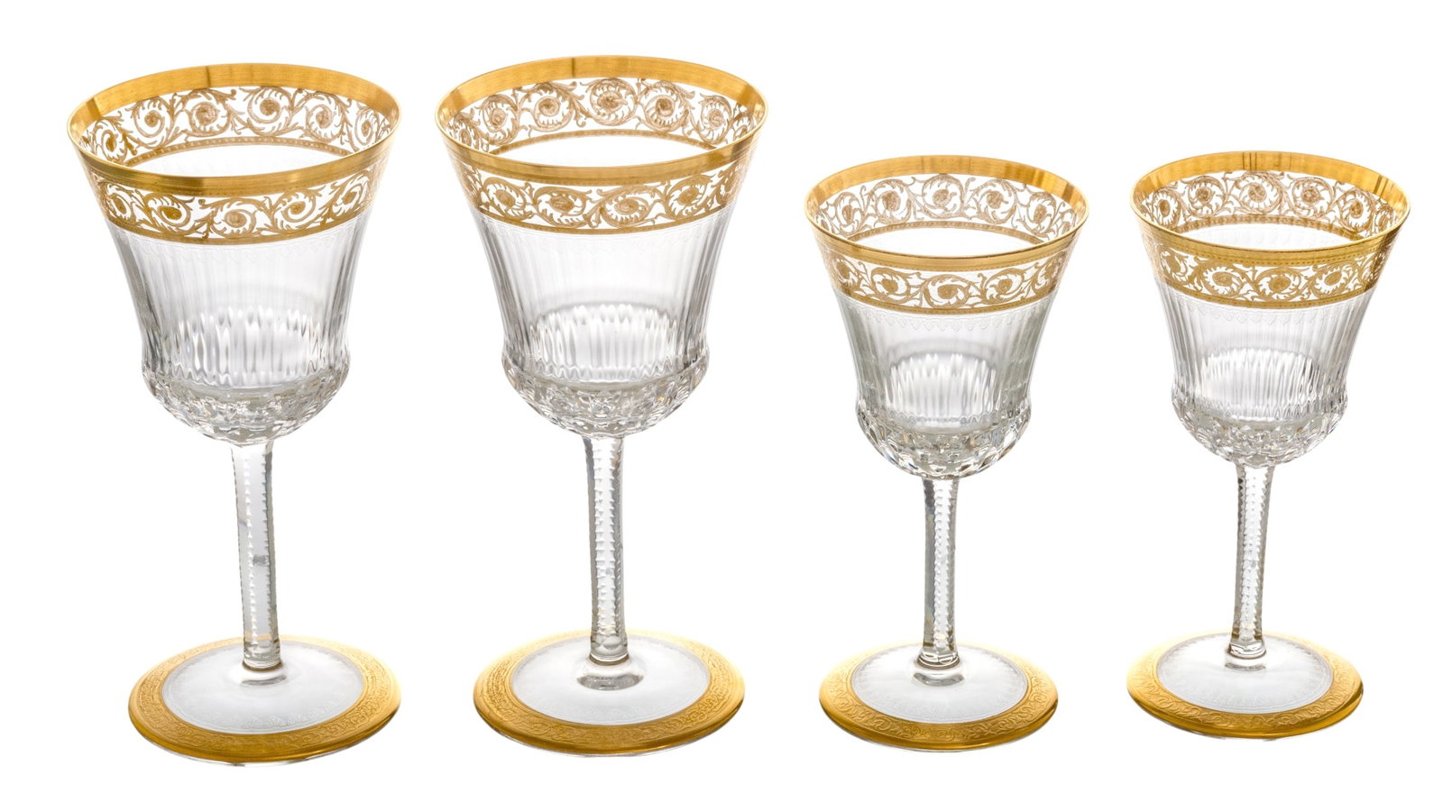 St Louis (France) Gold Thistle Crystal Goblets (12) + 2 Wines H 7.5" 14 PCS (1 of 8)
