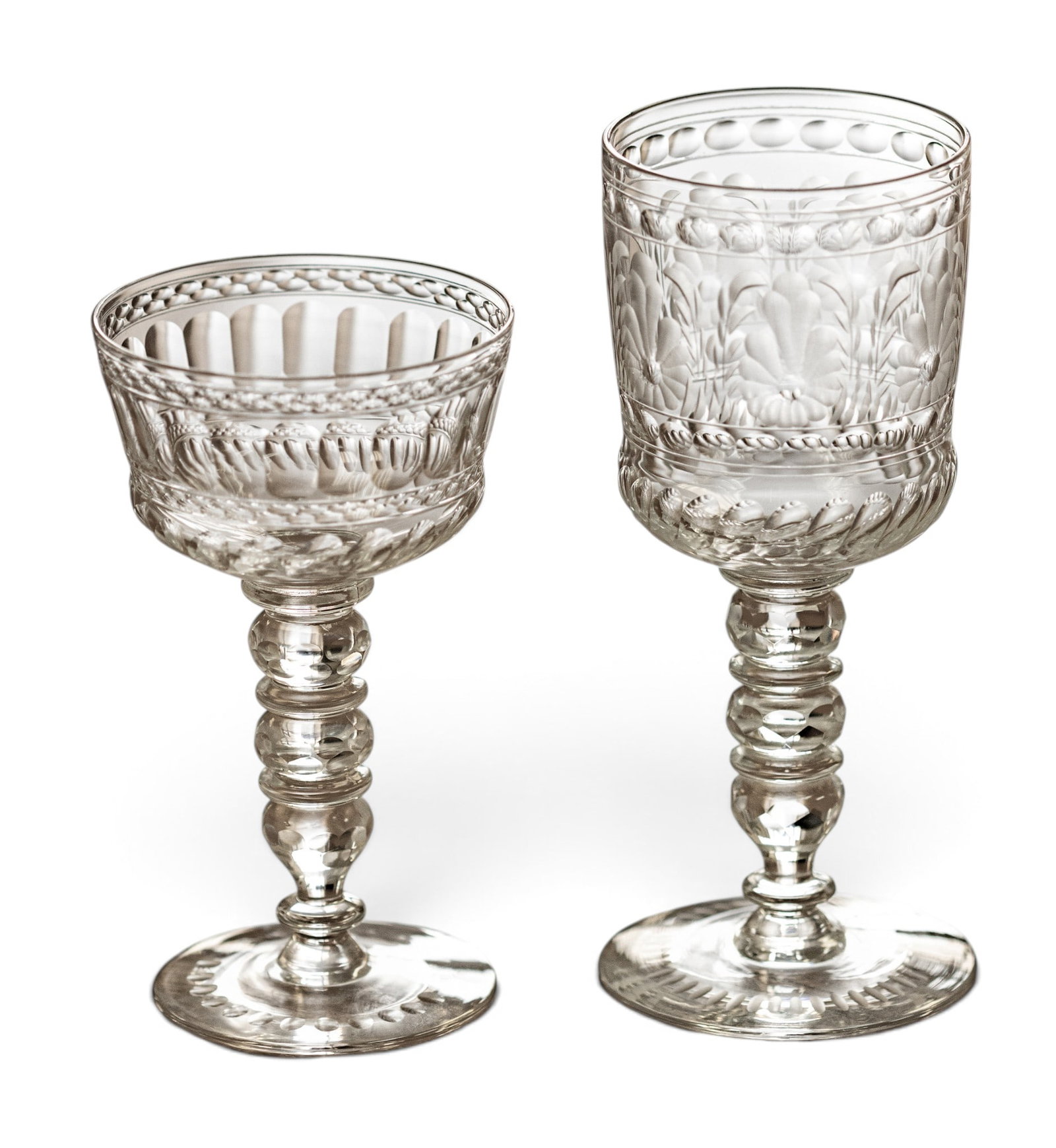 Bryce Bros (Pittsburg, Pa., 1882-1891) Wheel Engraved Crystal Stem Wine Glasses, H 7" 16 PCS (1 of 4)