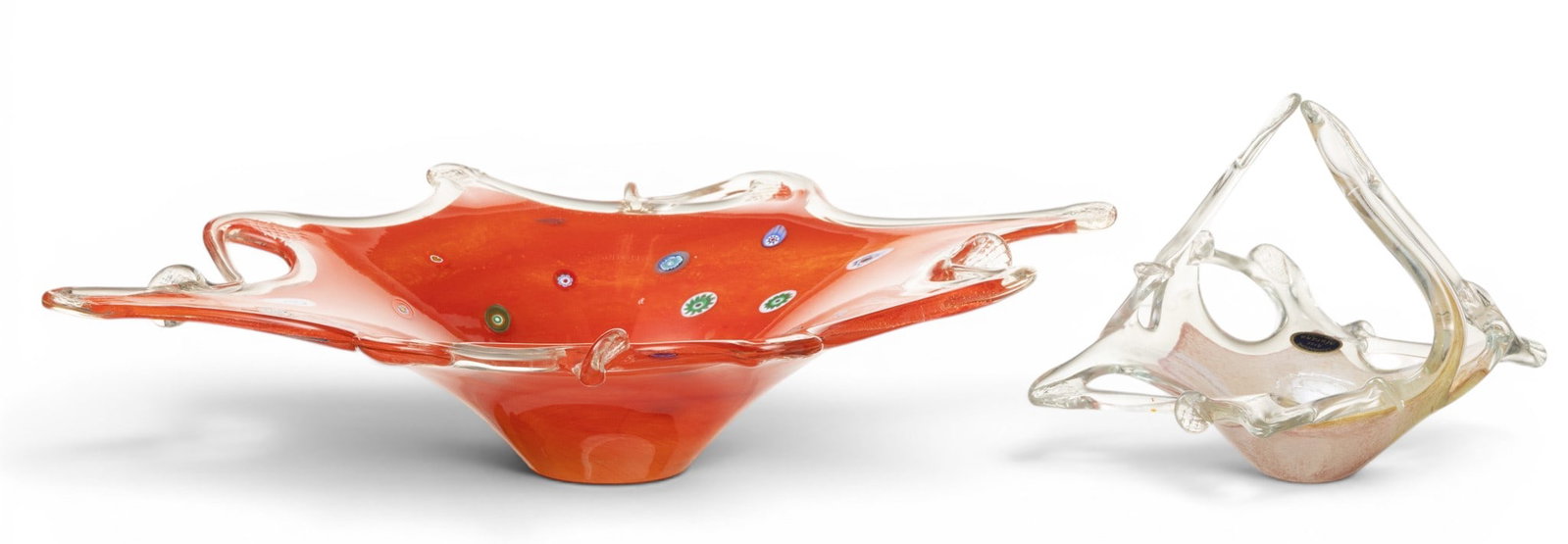 Murano (Venetian) Hand Blown Glass Octopus Bowl and Basket 1950, H 4" W 20" Depth 16" 2 PCS (1 of 10)
