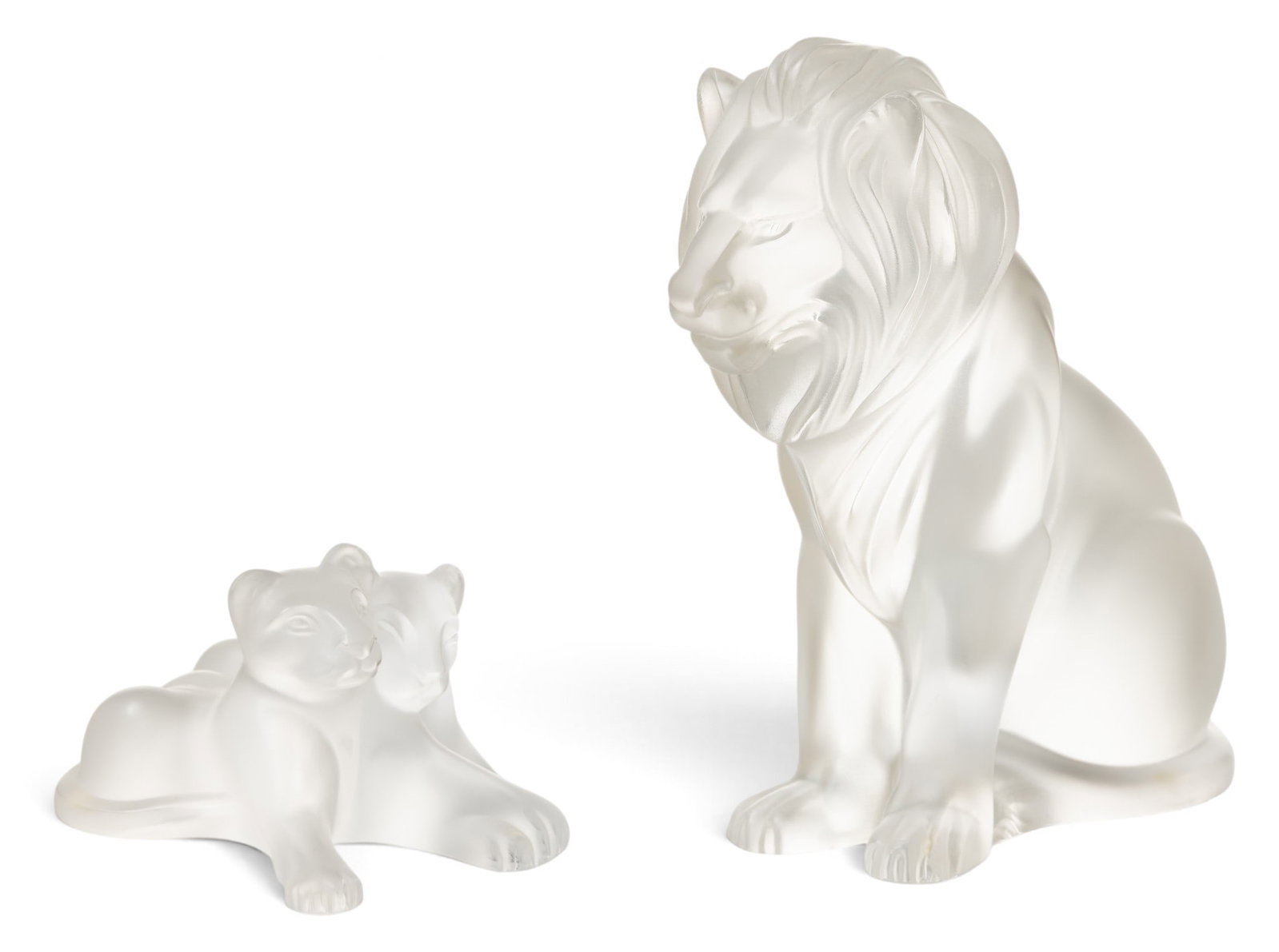 Lalique (France) Crystal Lion 8" + Lion Cubs 3" 2 PCS (1 of 7)