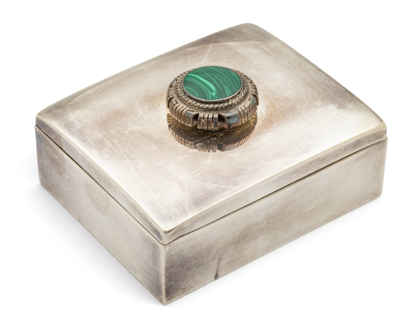 Smith & Smith (Attleboro, Mass.) Sterling Silver and Malachite Box 1920, H 2" W 3.2" L 4" 6.3 t oz (1 of 8)
