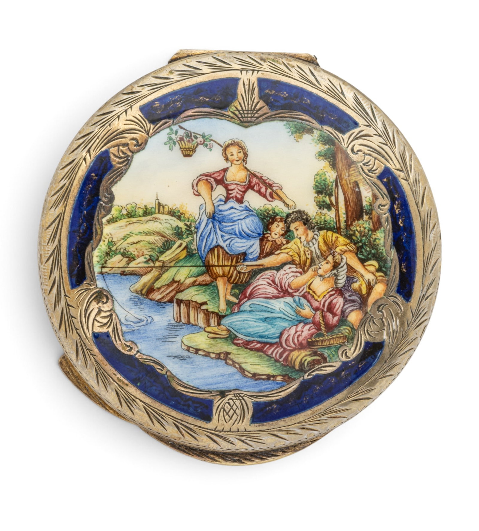 Italian 800 Silver and Enamel Compact 1920, Dia. 3" 4.34 t oz 1 PC (1 of 7)
