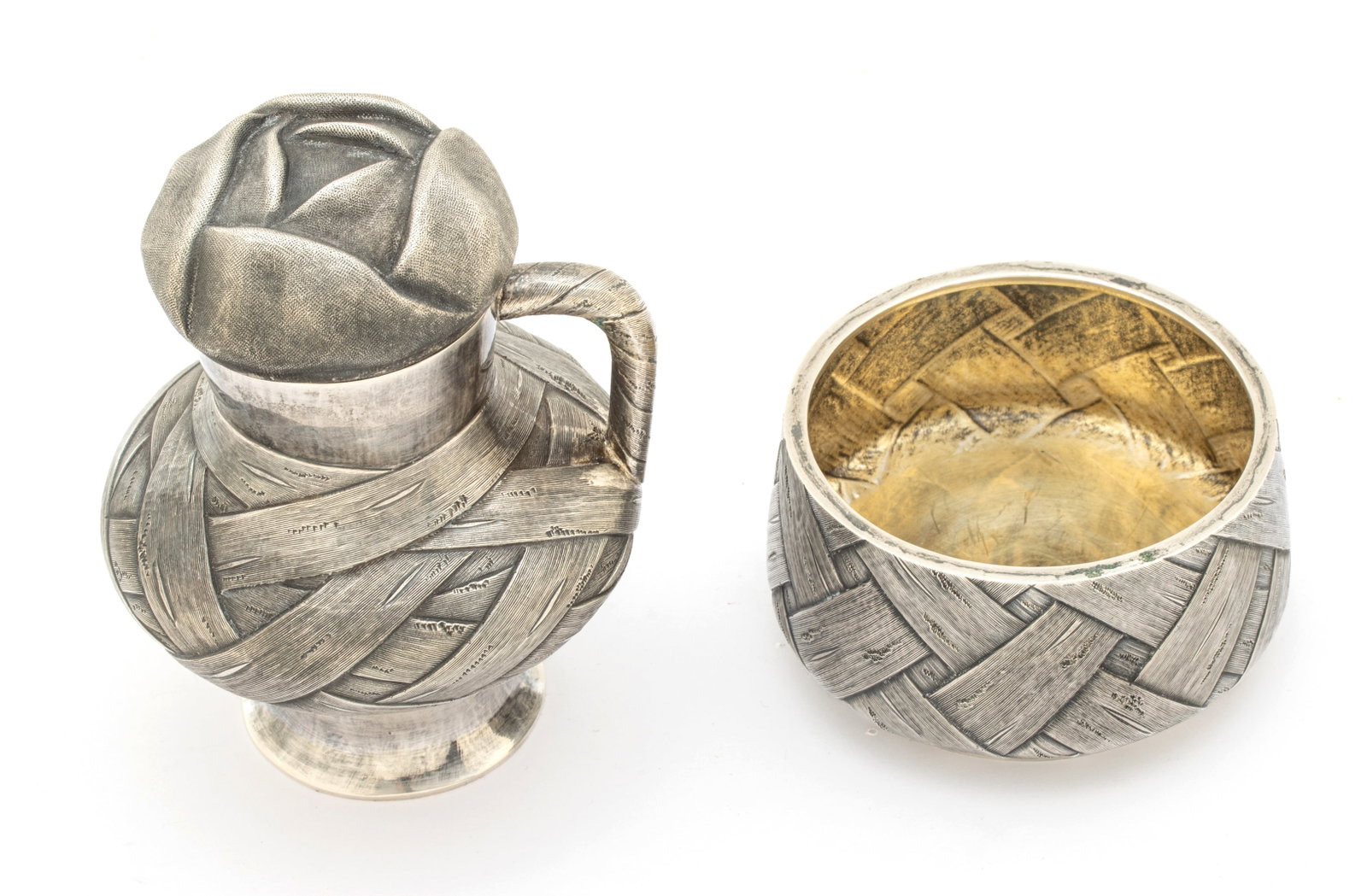 Russian (St Petersburg) 84 Silver Cruet Pitcher and Small Bowl 1890, H 4.2" 8 t oz 2 PCS (1 of 7)
