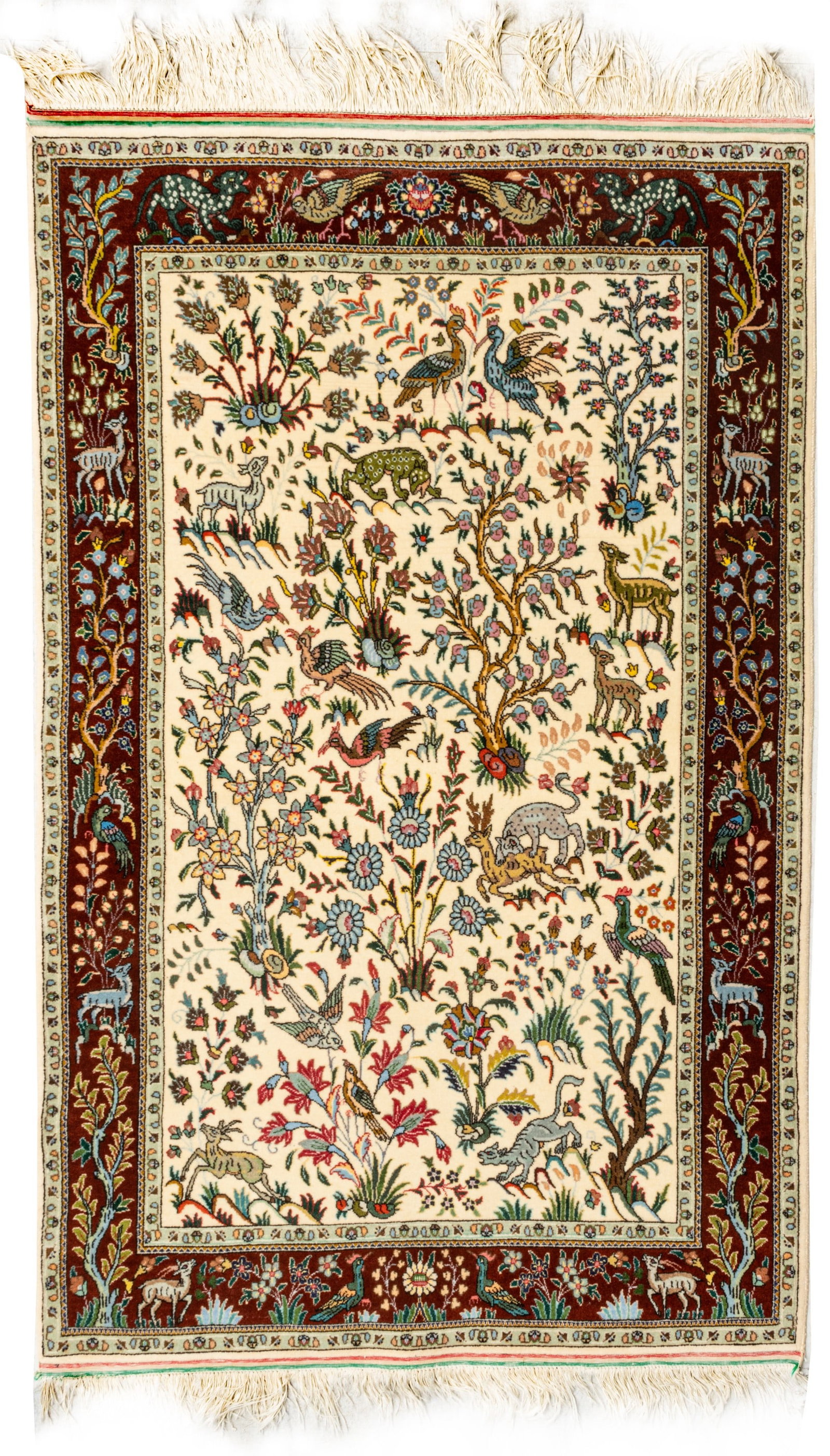 Persian Ispahan Pictorial Rug, Bird and Flower Motif 1950, W 3' 2" L 5' (1 of 7)