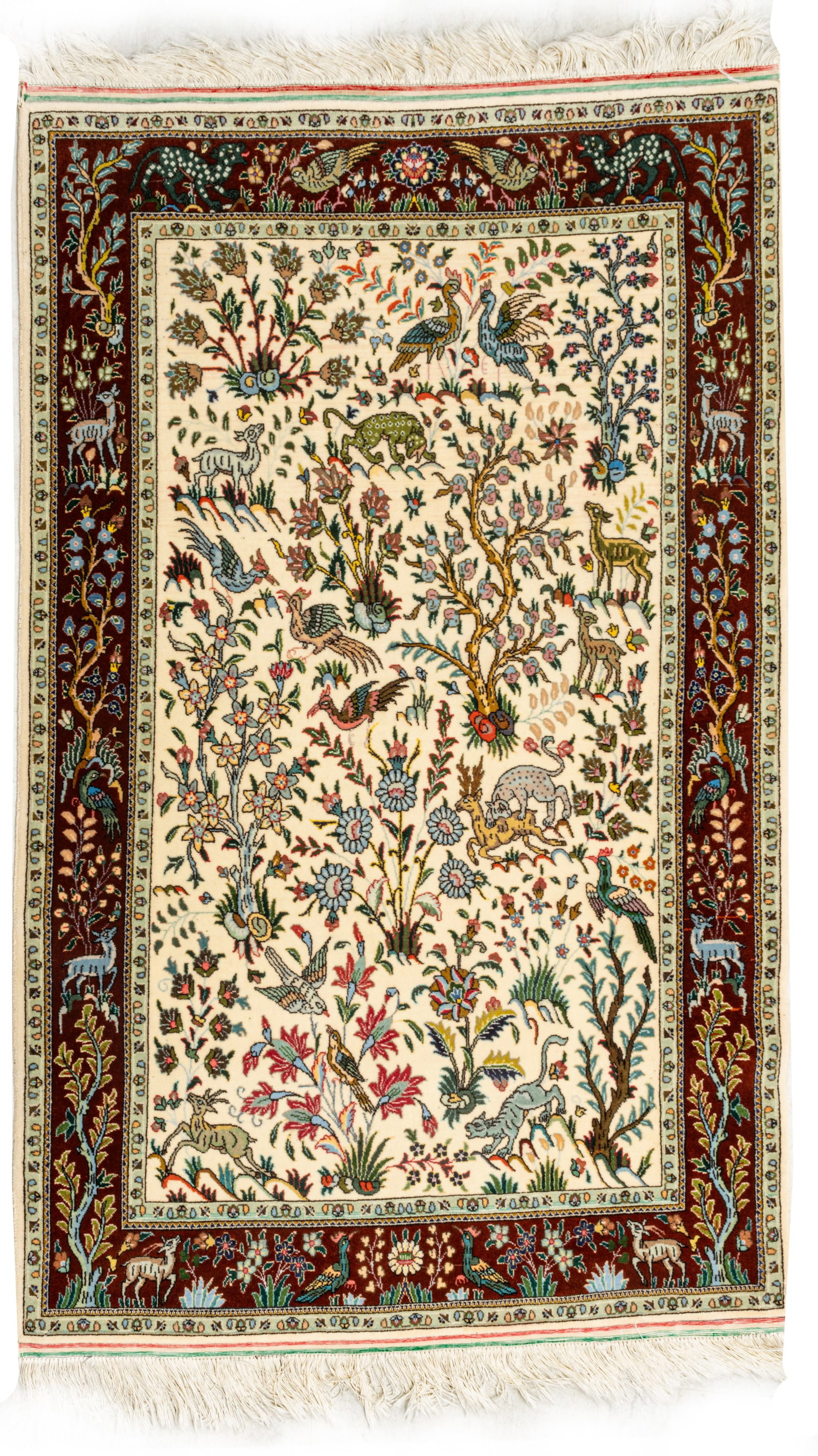 Persian Ispahan, Bird, Animal and Flower Motif 1950, W 3' 4" L 5' 1 PC (1 of 8)
