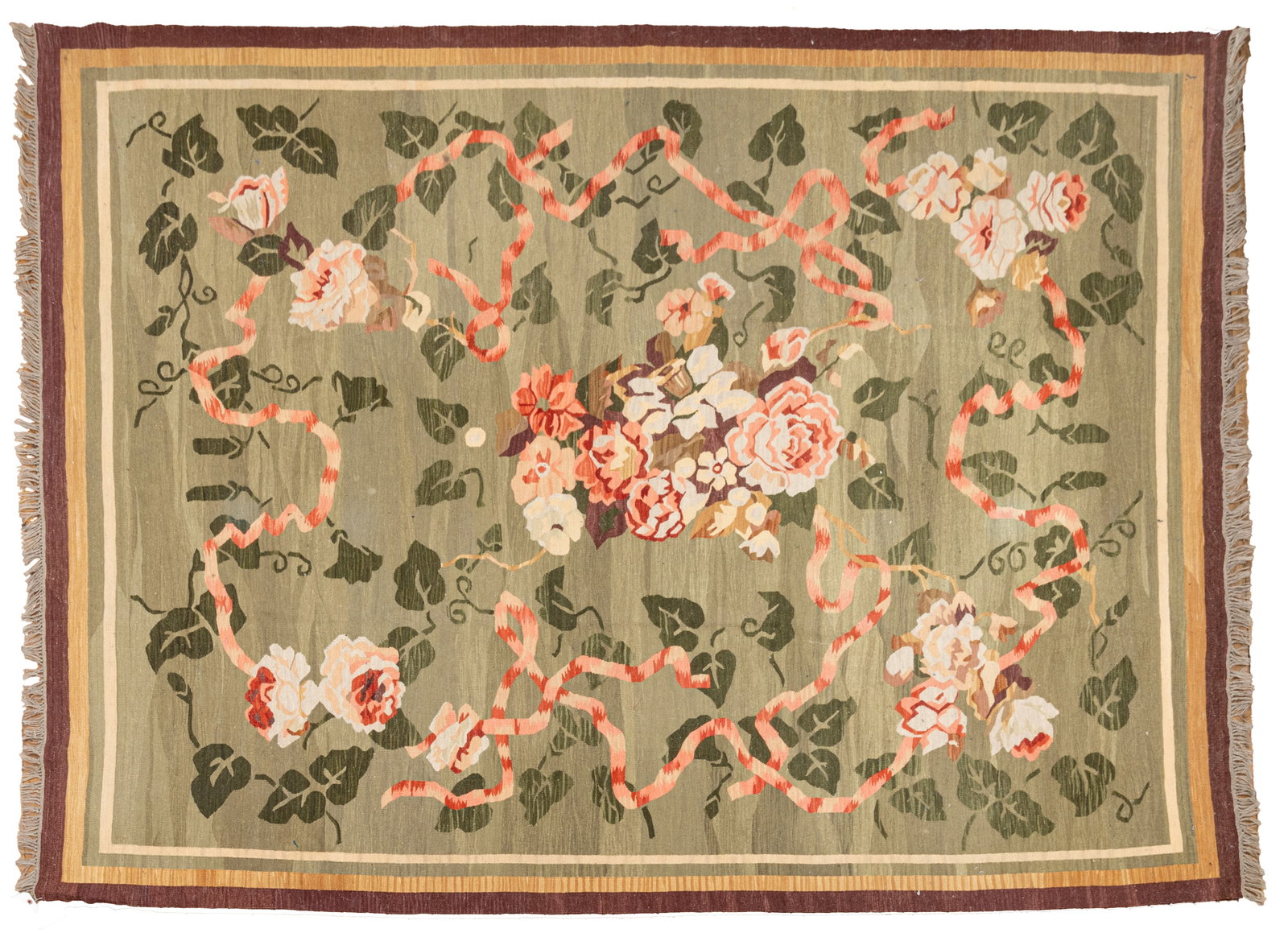 Hand Knotted Oriental Flat Weave Floral Rug W 8' L 10' (1 of 5)