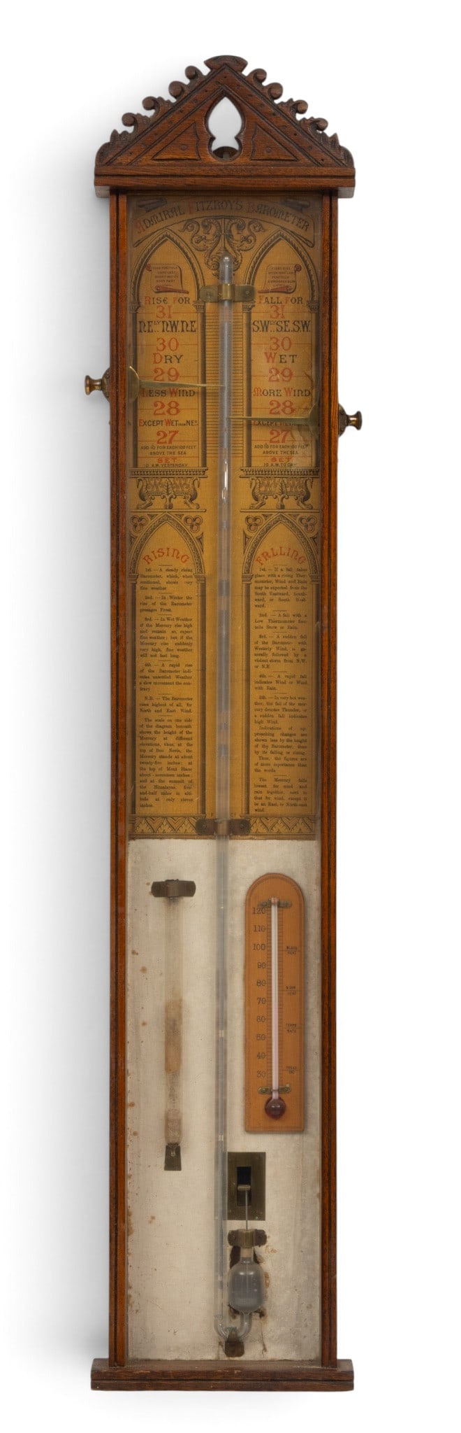 Admiral Fitzroy's Gothic Style Oak Case Barometer 19th.c., H 41" W 8.25" (1 of 4)