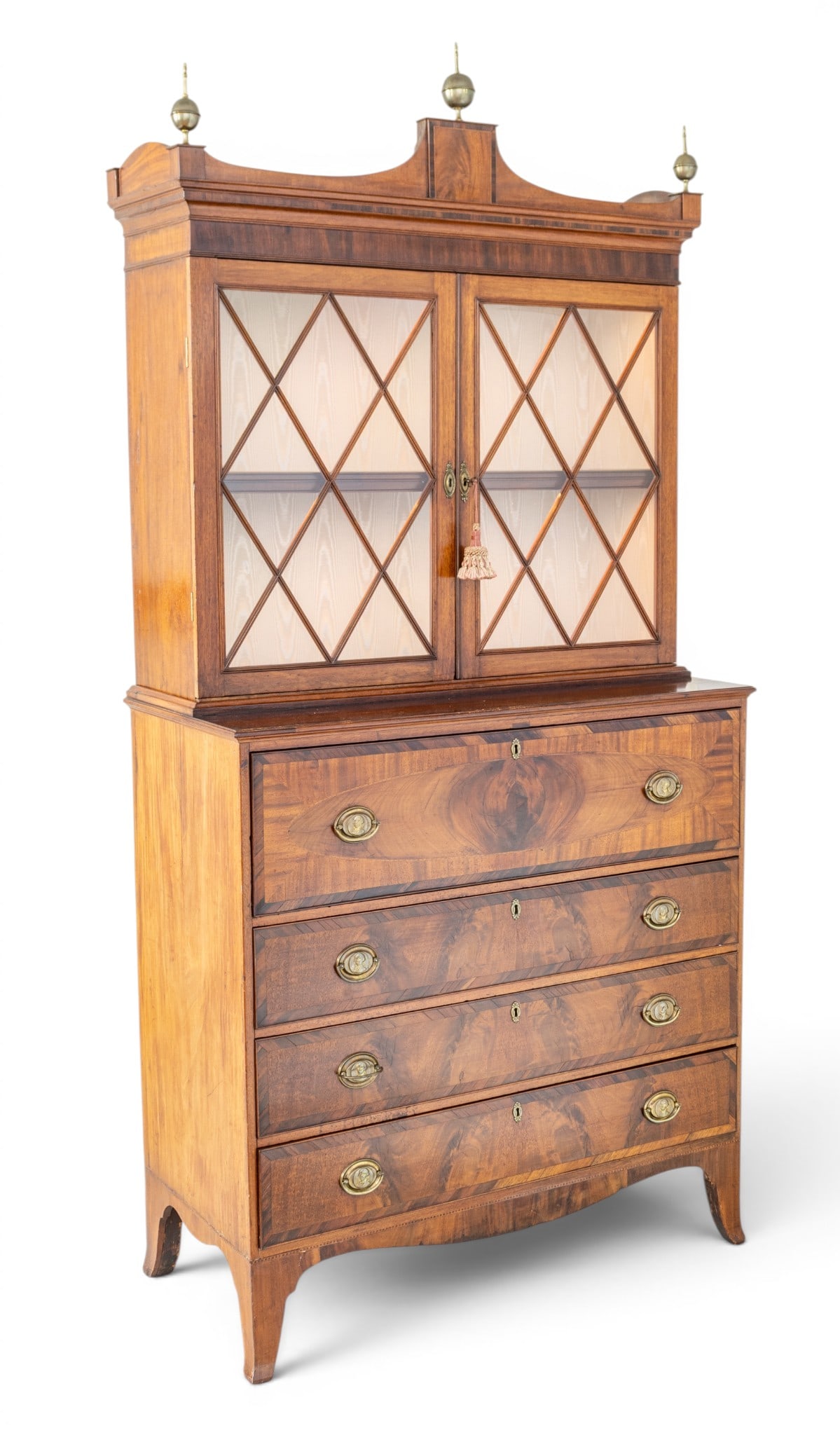 School of Langley Boardman, Portsmouth, NH Federal Inlaid Mahogany Secretary Desk, Ca. 1800, H 86" W (1 of 14)