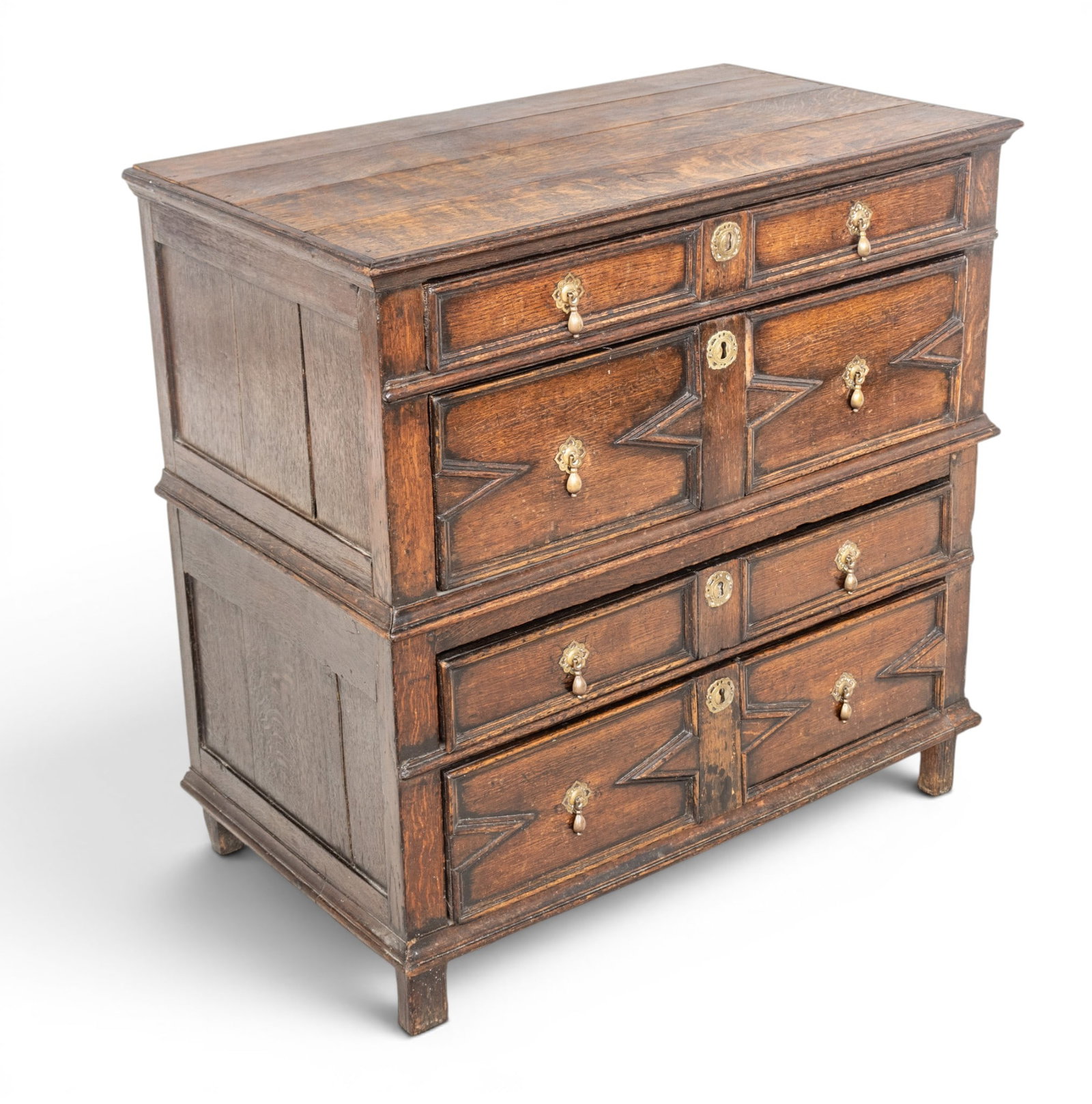 William & Mary Oak Geometric Chest of Drawers, Ca. 1700, H 36.5" W 37" Depth 21.75" (1 of 14)