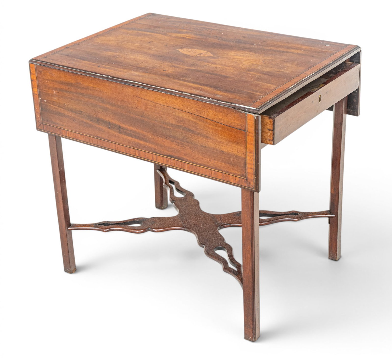 English Inlaid Mahogany Pembroke Table, Ca. 1800, H 27" W 21.75" Depth 29" (1 of 9)