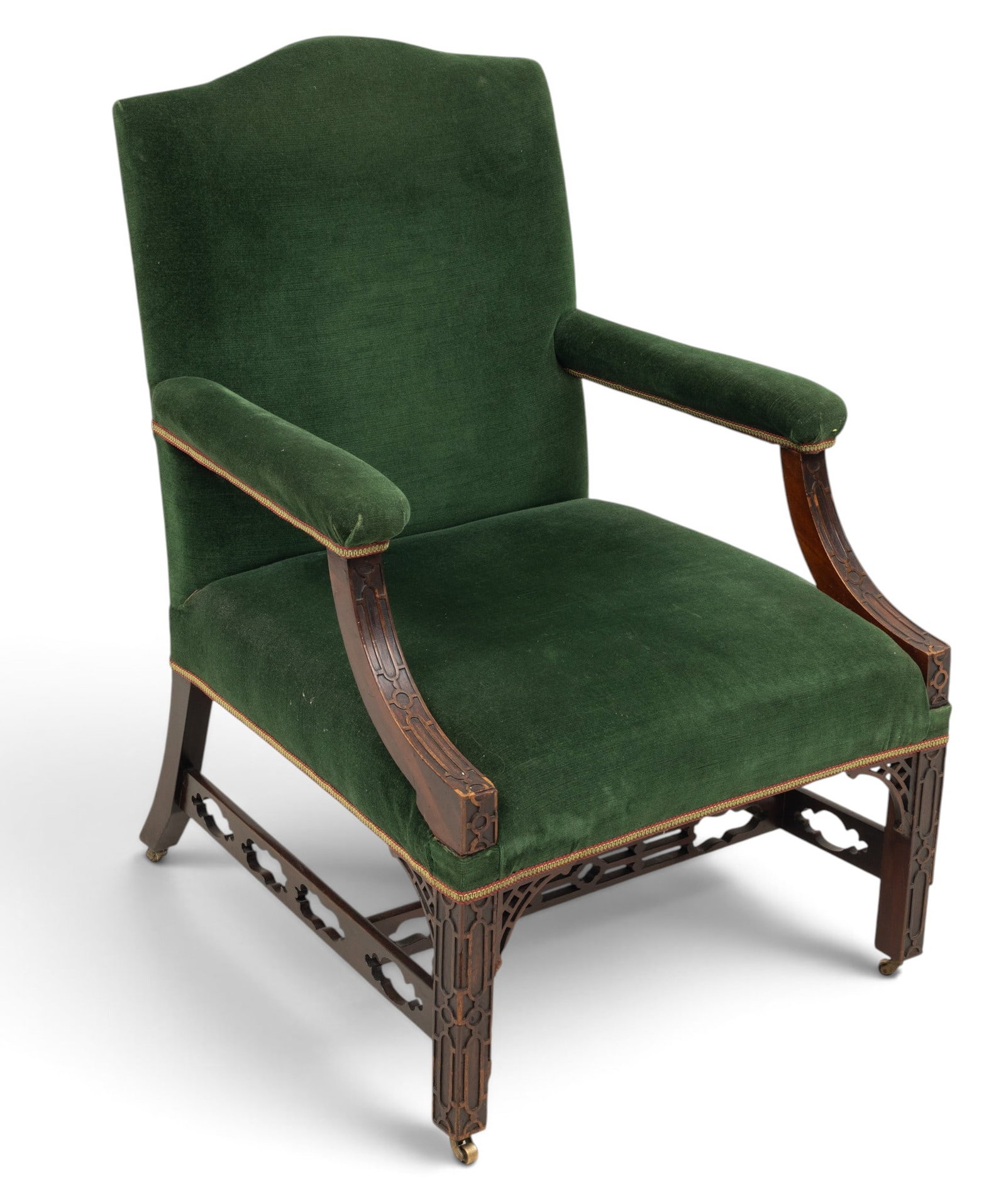 George III Style Mahogany and Green Velvet Library Chair 20th C., H 40.5" W 28" Depth 30" 1 PC (1 of 5)