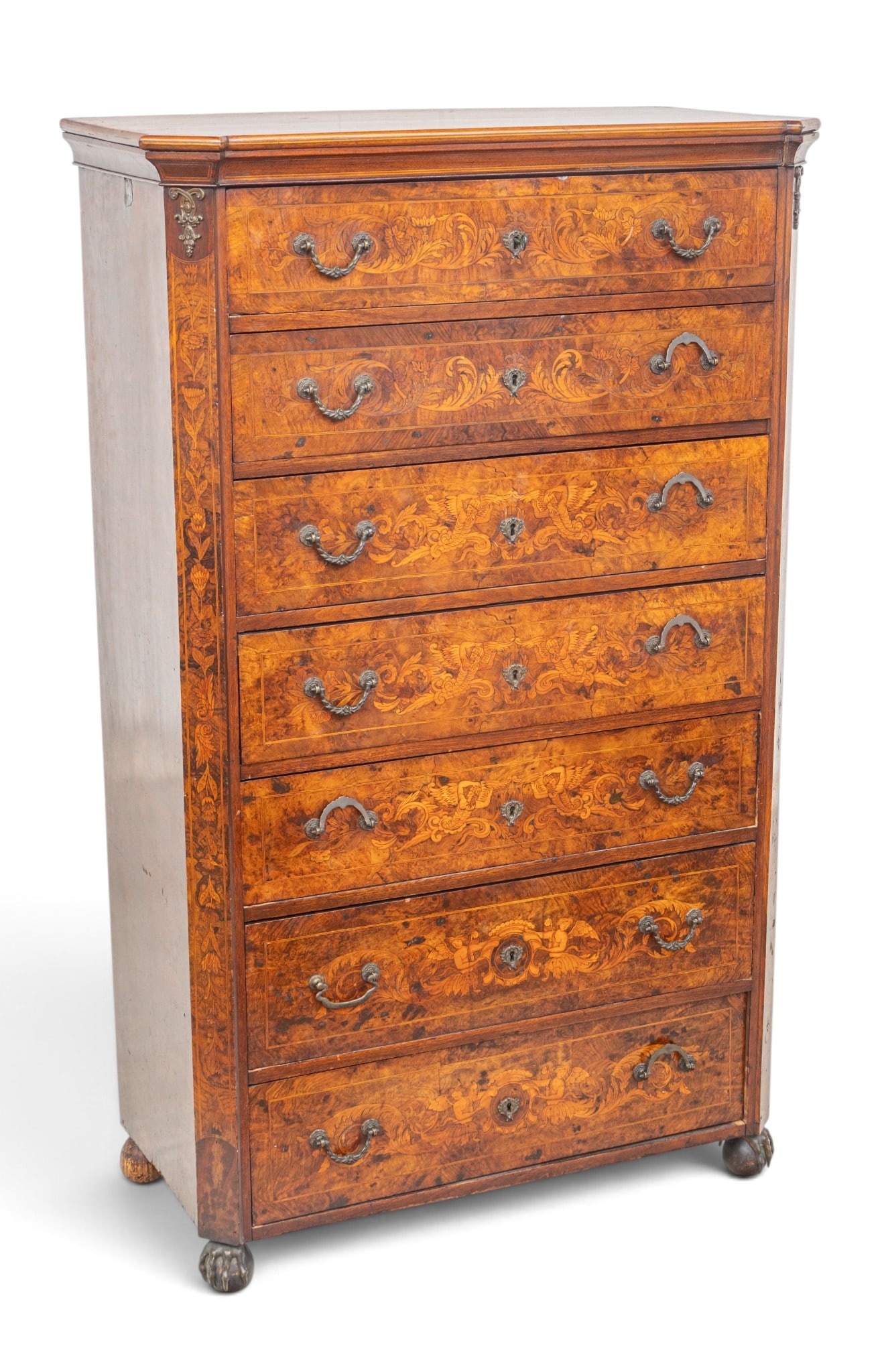 Italian Marquetry Inlaid Chest of Drawers 19th.c., H 58" W 36" L 16" 1 PC (1 of 12)