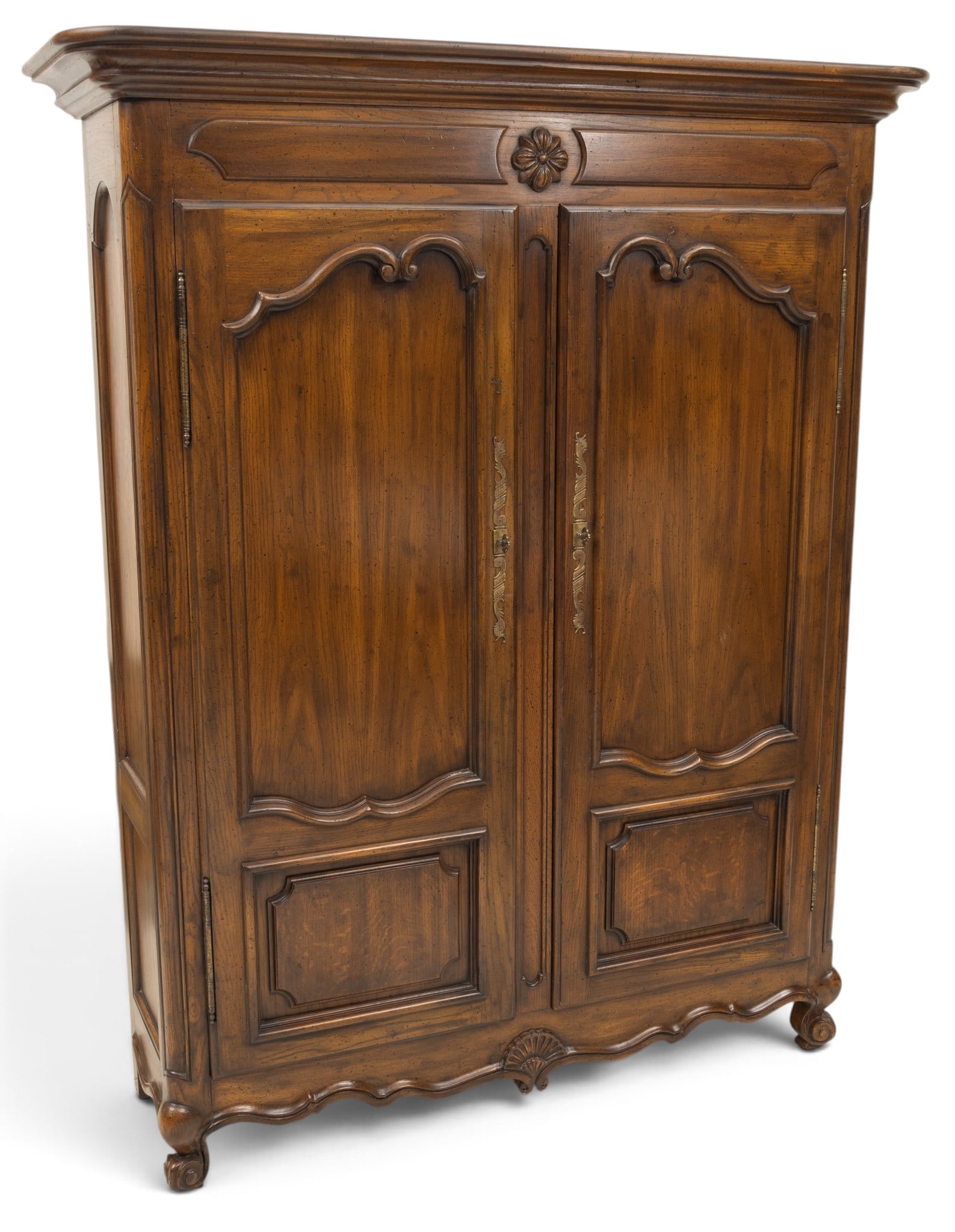 Carved Walnut Louis XV Style Country Armoire 1950, H 74" W 59" Depth 18" (1 of 8)