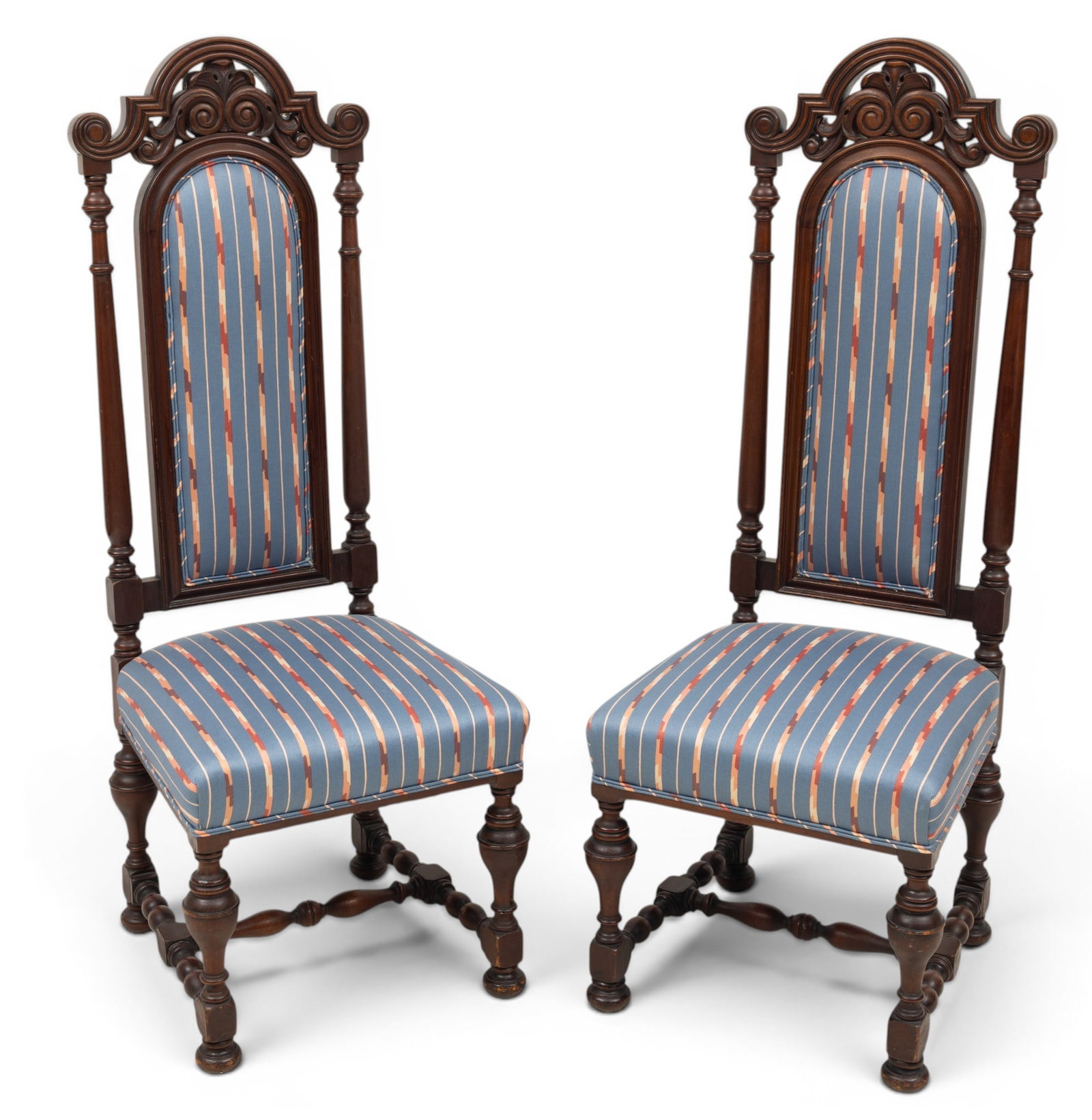 Renaissance Revival Carved Walnut Hall Chairs 20th C., H 56" W 20" Depth 22" 1 PAIR (1 of 5)