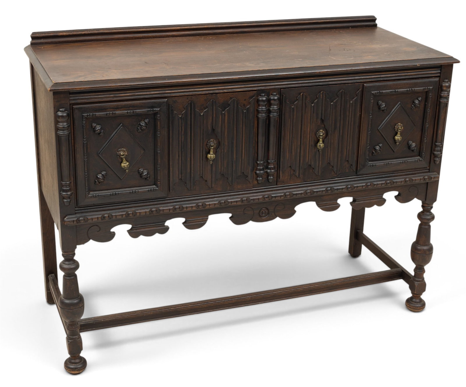 Krug Bros. Co. Ltd. (Canadian) Jacobean Revival Carved Oak Linen Fold Server 1920, H 38" L 50" Depth (1 of 8)