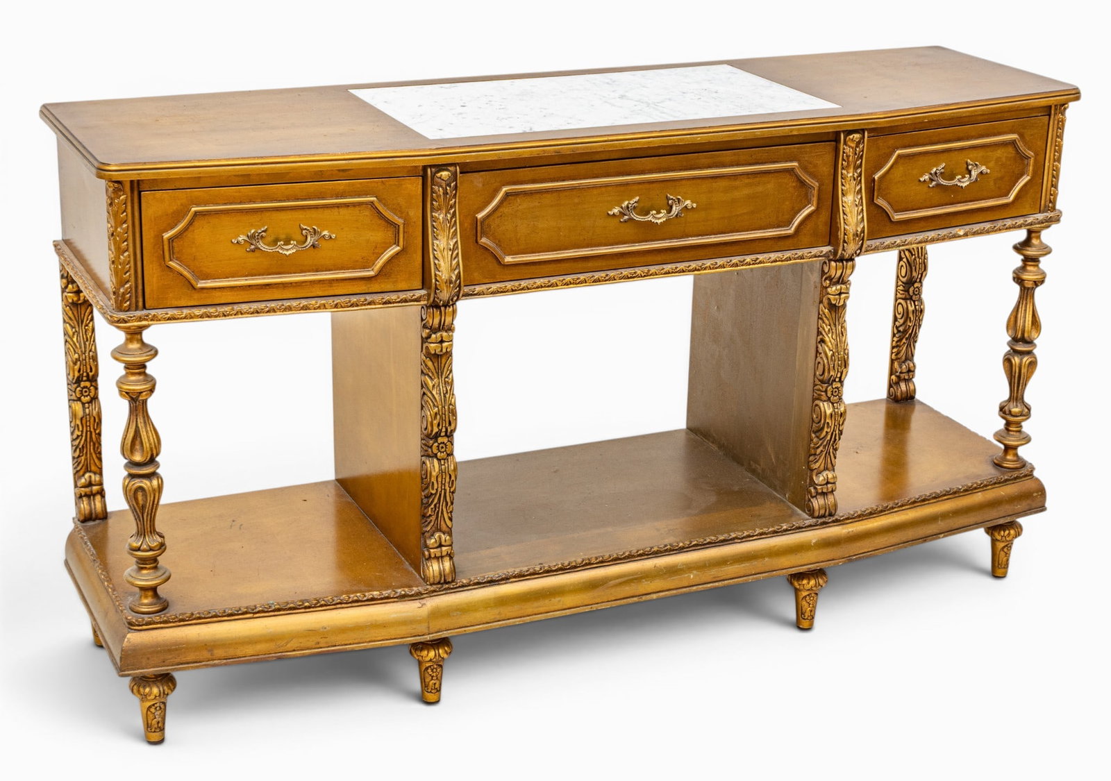 Hollywood Regency Style Carved Giltwood Console Table, 1980, H 34" W 62" Depth 18" 1 PC (1 of 9)
