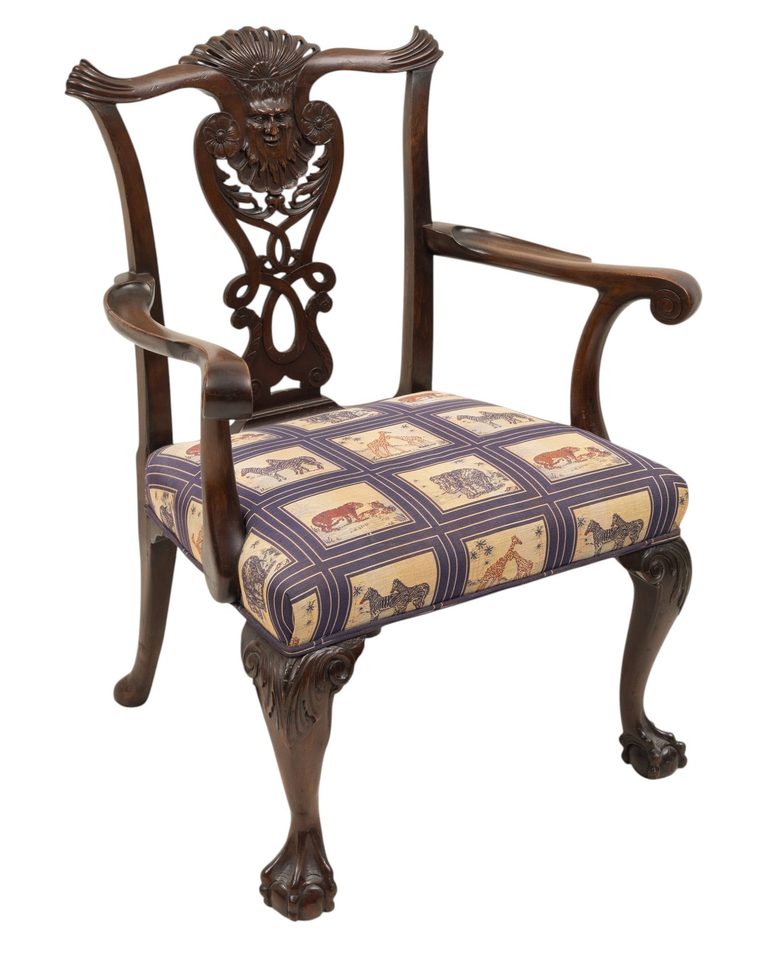 Chippendale Style Carved Mahogany Armchair, 20th C., H 38" W 30.5" Depth 25" (1 of 6)