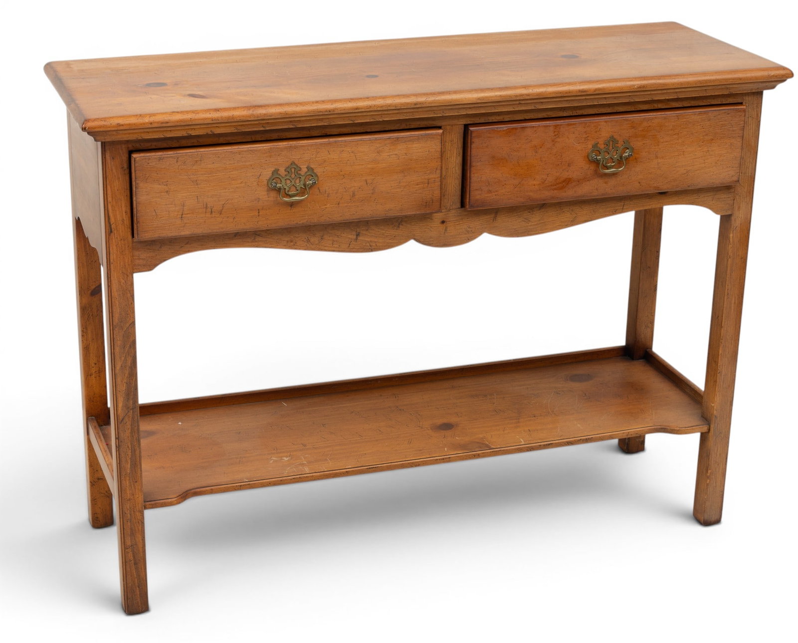 Kittinger (American) Country Pine Console Table 20th C., H 34.5" W 46.5" Depth 16" (1 of 7)