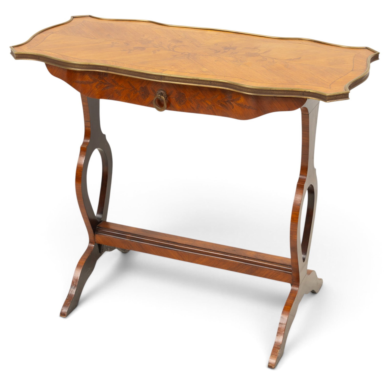 French Inlaid Walnut and Fruitwoods Sofa Table 19th.c., H 30" W 35" Depth 16" 1 PC (1 of 8)