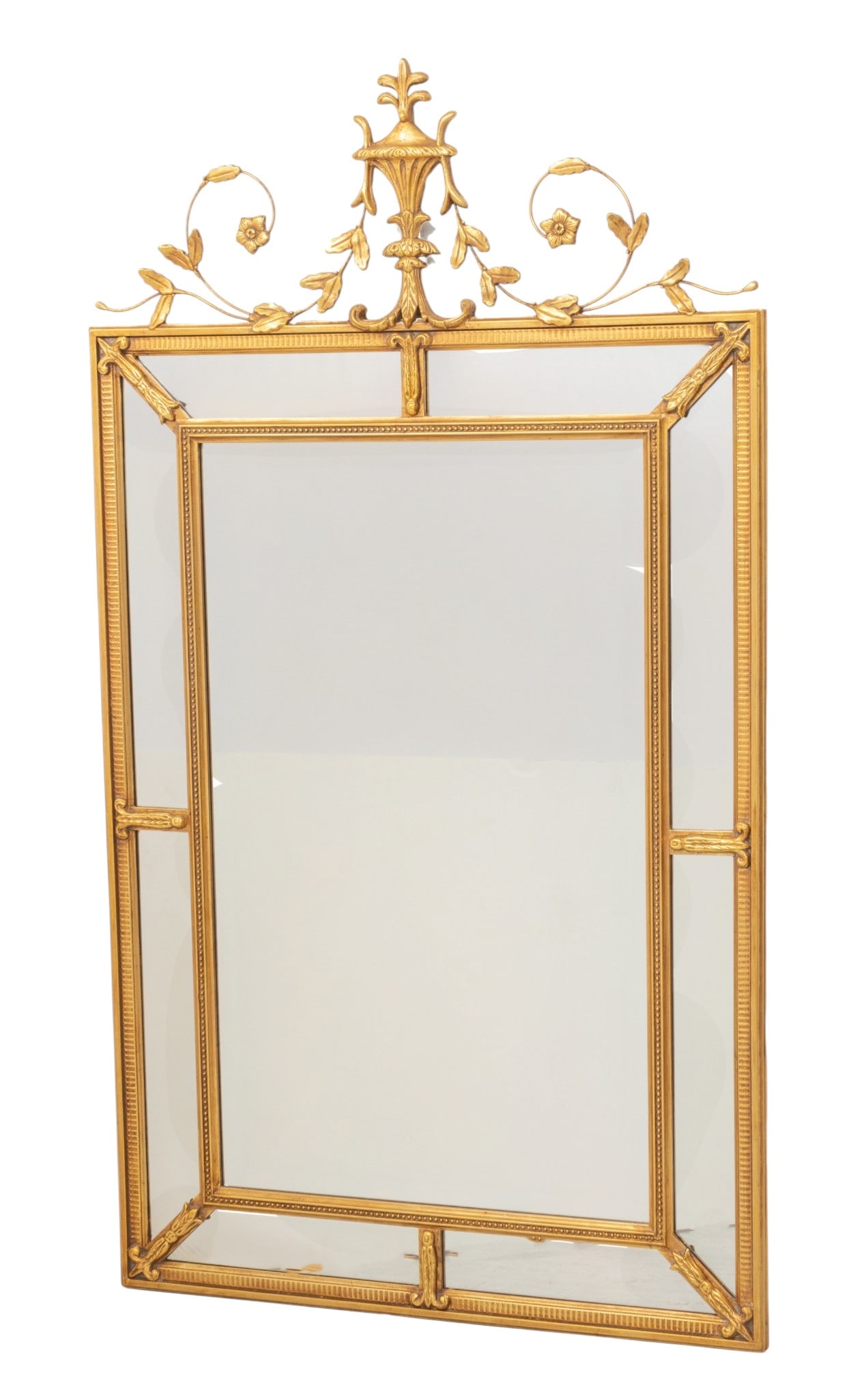 Adams Style Gilded Gesso and Wood Wall Mirror, Ca. 1960, H 59" W 32.5" 1 PC (1 of 4)