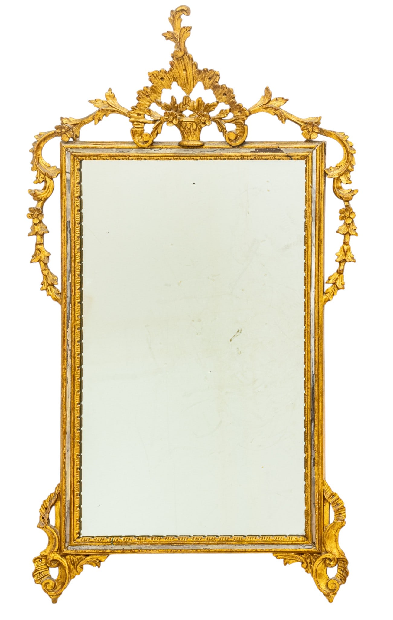 Italian Florentine Gild over Gesso Wall Mirror 1910-1920, H 43" W 23" (1 of 6)