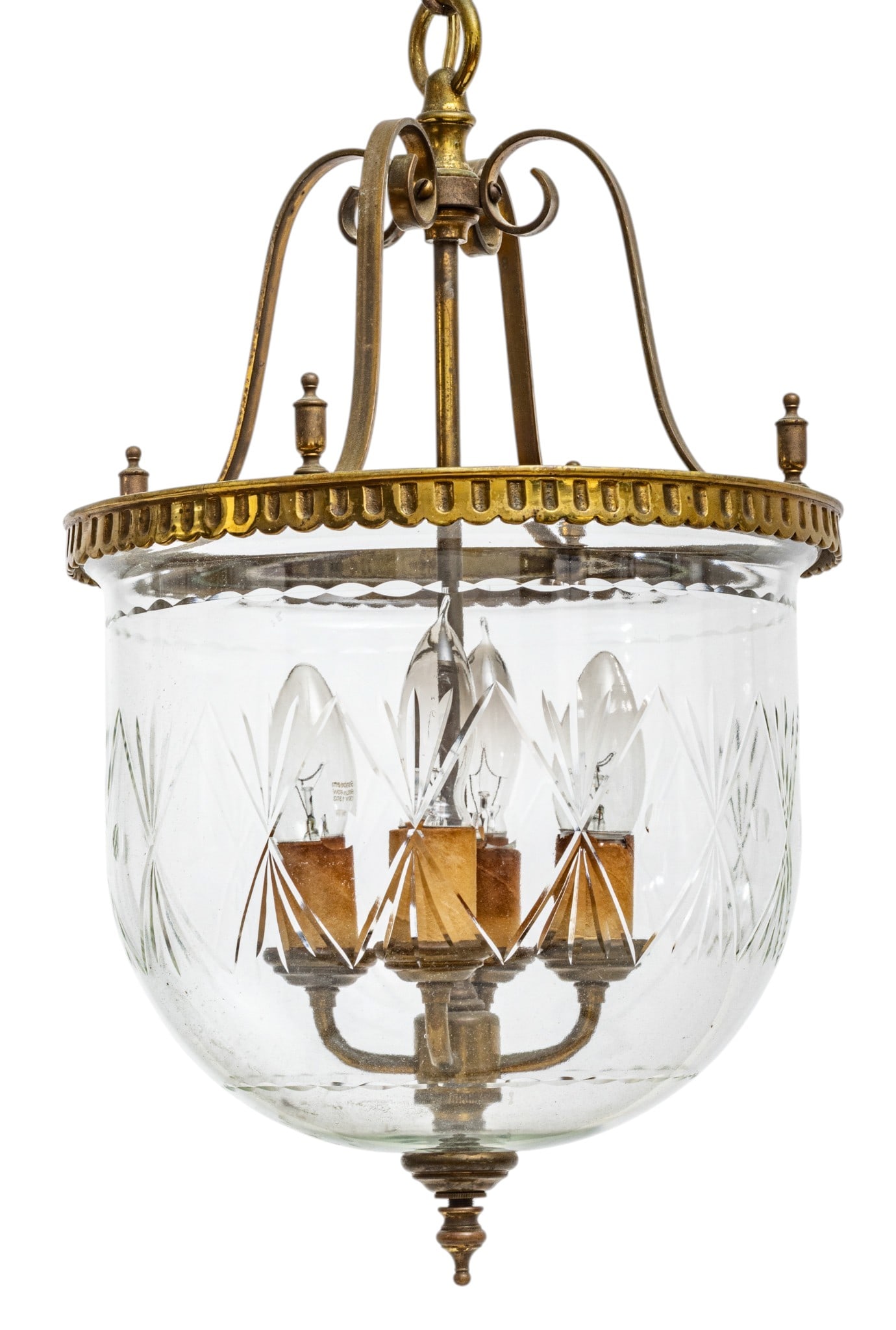Brass and Crystal Dome Chandelier 20th Cent., H 19" Depth 11.25" (1 of 4)