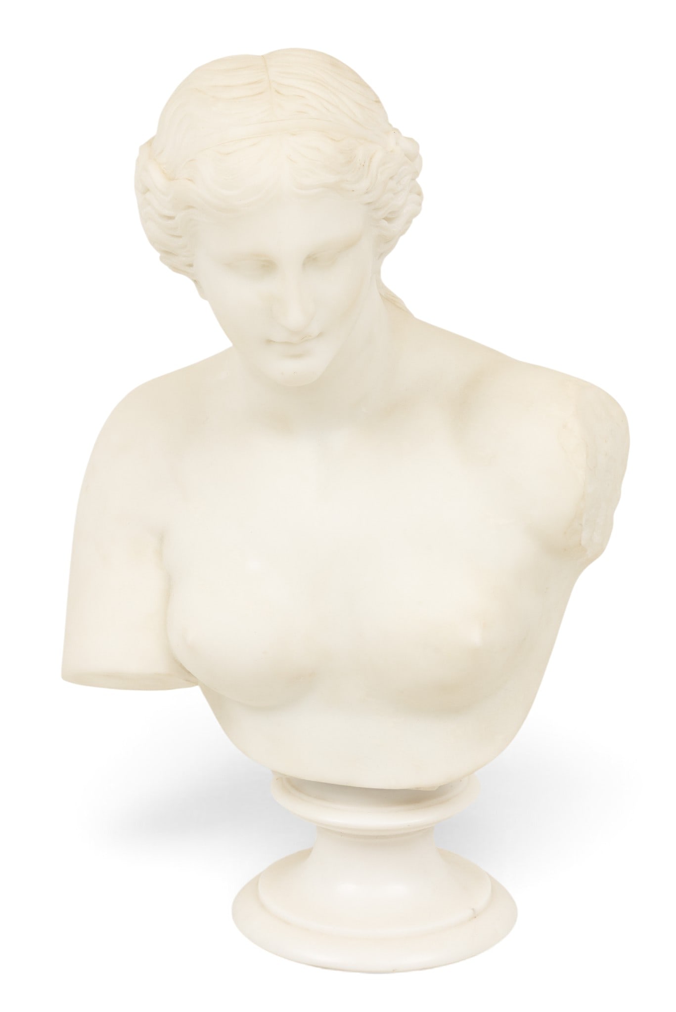 Italian Carrera Marble Bust on Pedestal 1920, 'Venus', H 20.5" W 12" Depth 7" (1 of 6)
