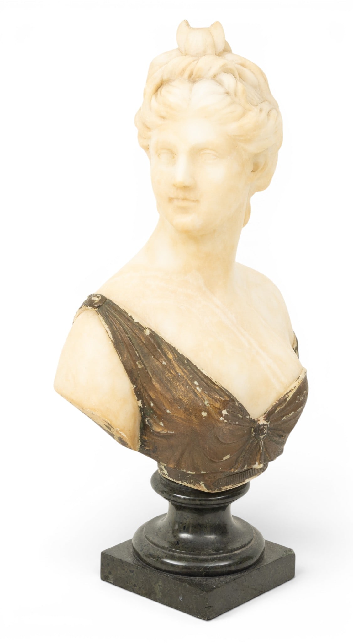 After Jean-Antoine Houdon (French, 1741-1828) Carved Alabaster Bust, Late 19th/early 20th C., 'Diana (1 of 5)