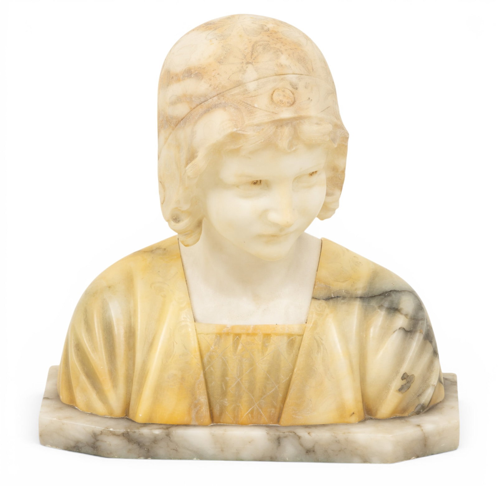 In the Manner of Adolfo Cipriani (Italian, 1880-1930) Hand Carved Carrera Marble and Alabaster Bust (1 of 4)