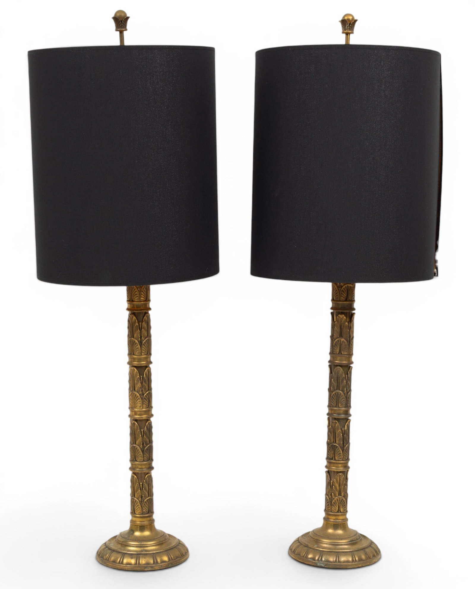 Mid Century Brass Table Lamps, Palm Leaf Motif H 39" 1 PAIR (1 of 4)