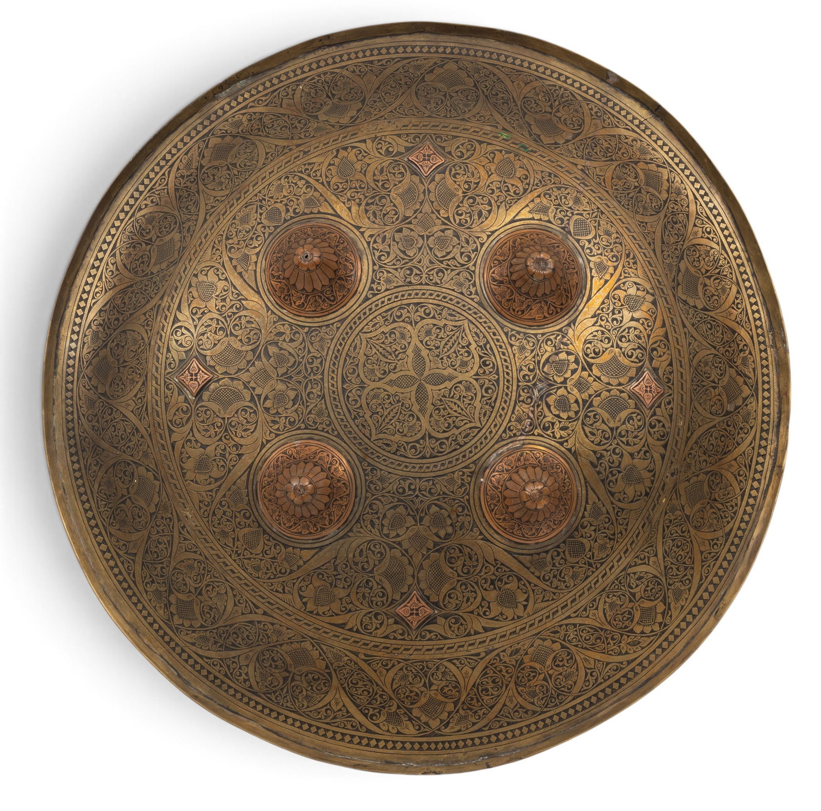 Indo-Persian Etched Brass Sipar/Dhal Shield, Ca. 20th C., Dia. 22" (1 of 4)
