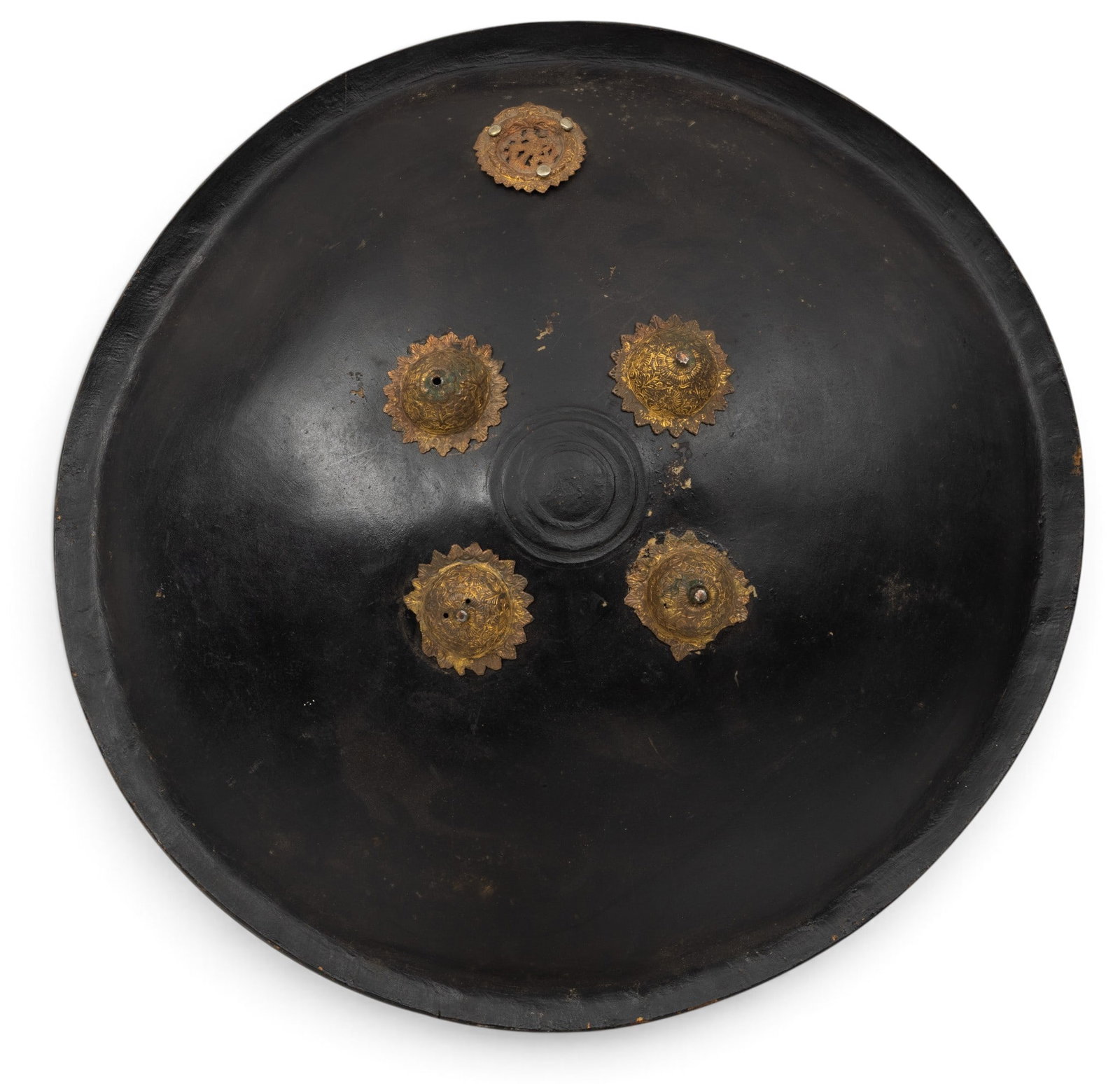 Indo-Persian Lacquered Molded Hide Sipar/Dhal Shield, Ca. 20th C., Dia. 22.5" (1 of 3)