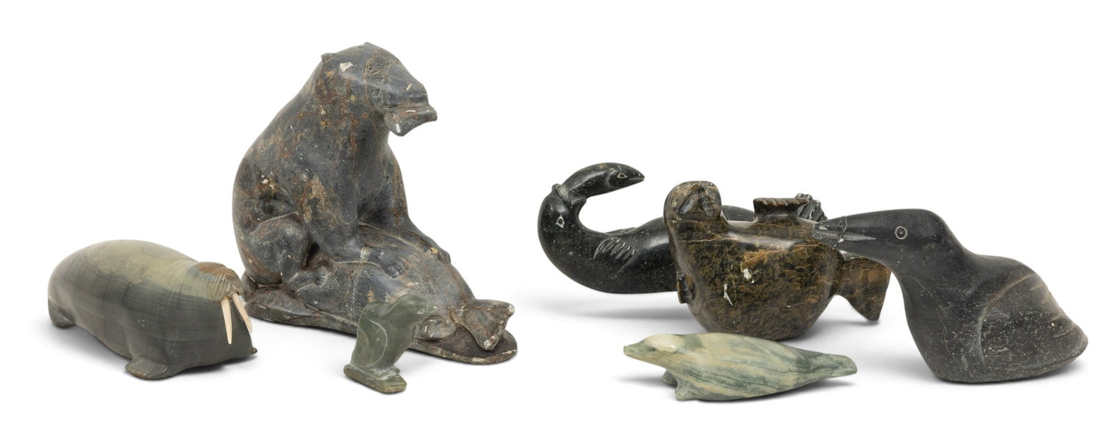 Inuit Carved Stone Figures, Canada Arctic Wildlife, Ca. 1970s, with the Book 'Sculpture of the (1 of 9)