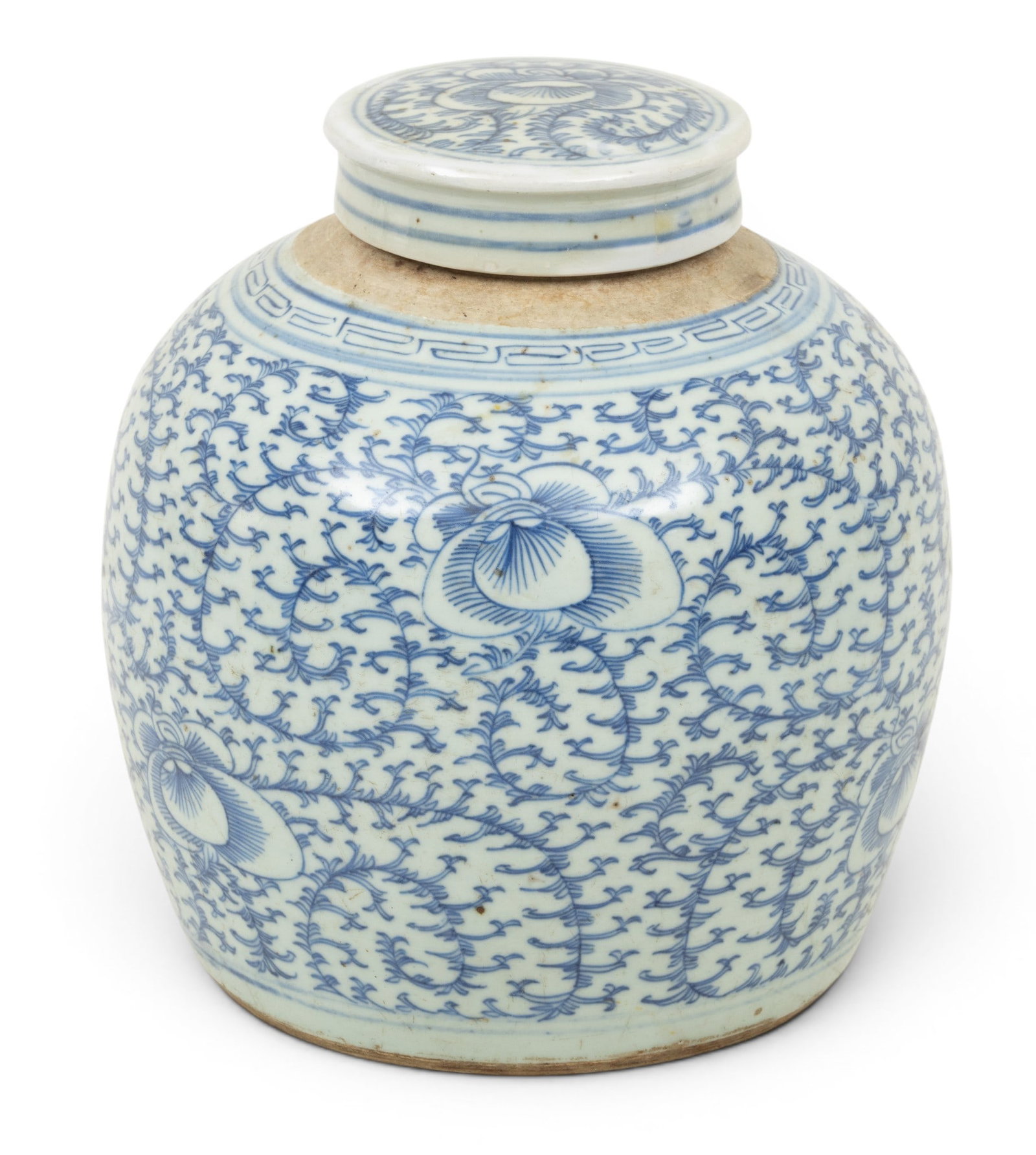 Blue and White Vine and Floral Tung Chih Temple Jar, Ca. 19th C, H 9" Dia. 7.5" 1 PC (1 of 5)